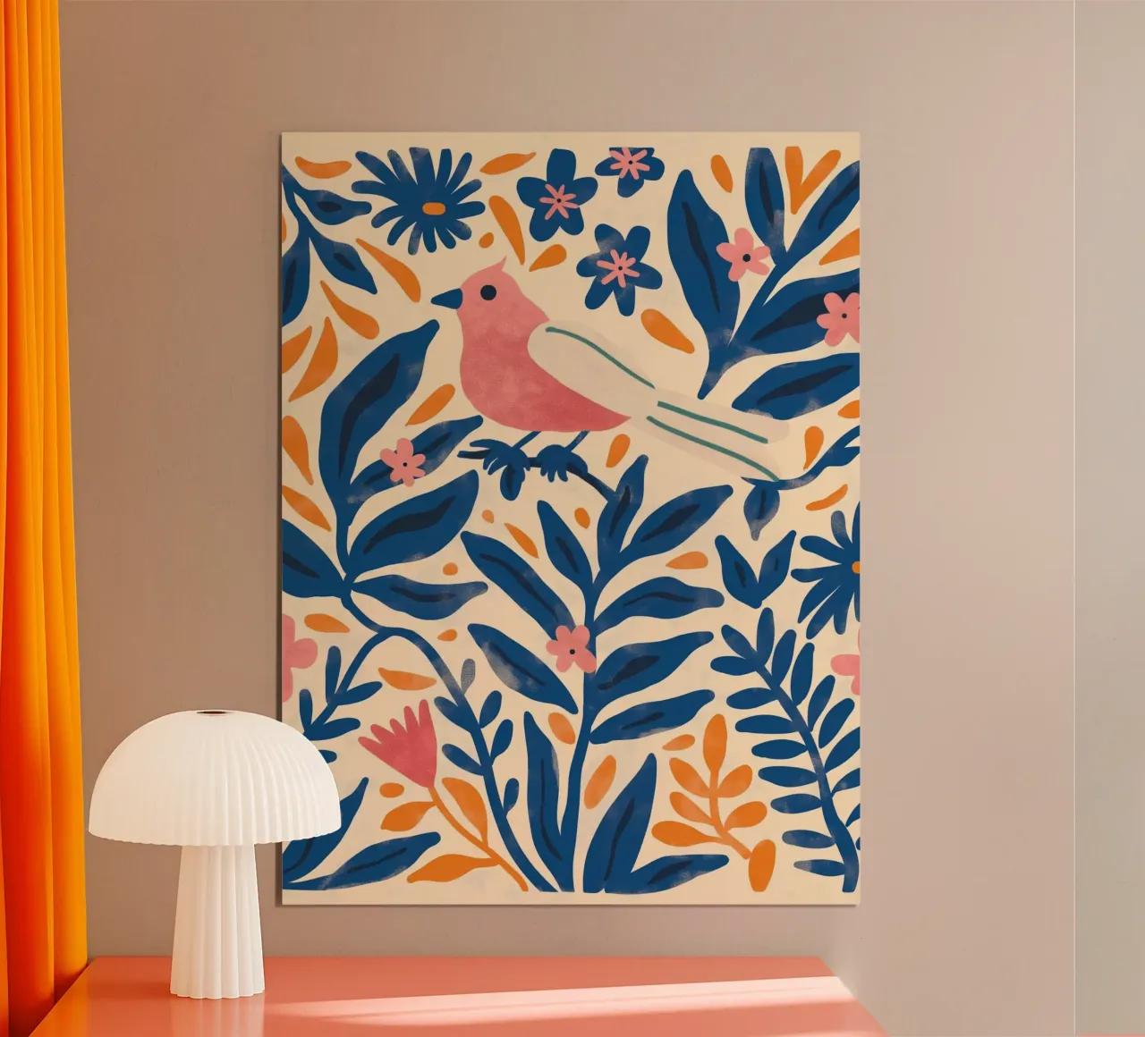 Uccello carino Rosa Retro Vintage Botanico Primavera Fiore Piante poster con telaio in plastica da Gentle Echoes Art
