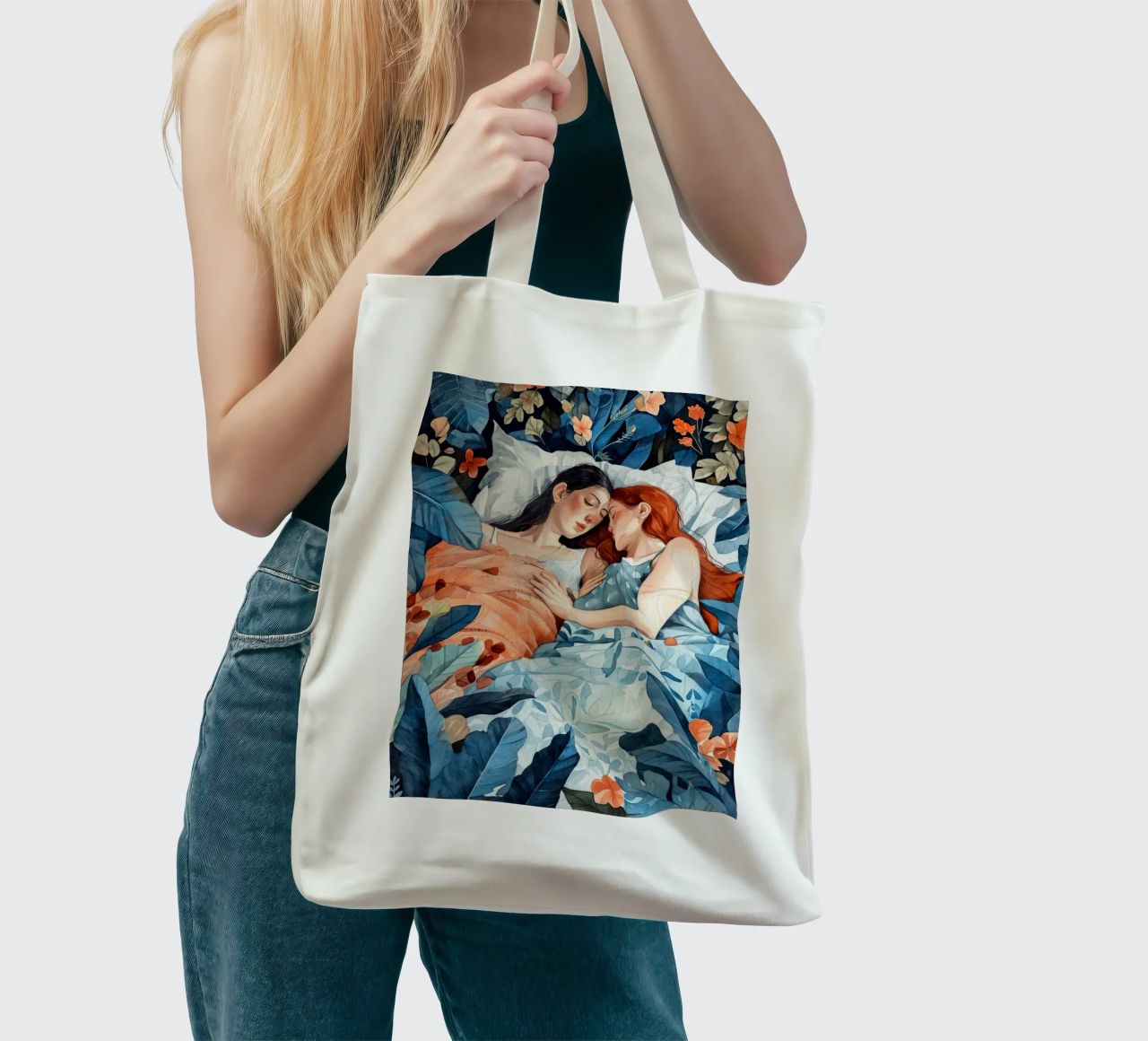 L'amore è nell'aria pittura digitale ad acquerello borsa in juta da Justyna Jaszke JBJart