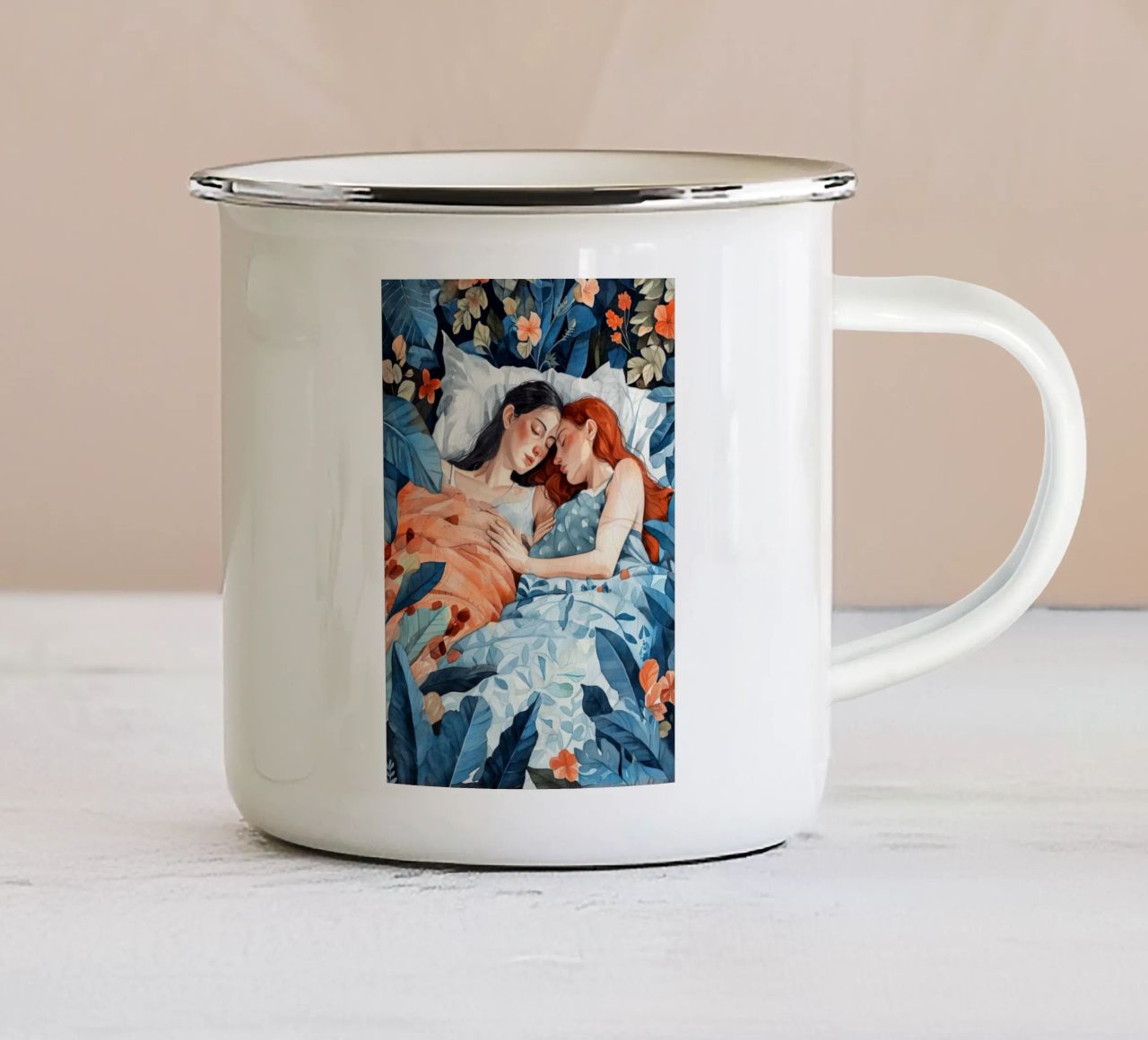 L'amore è nell'aria pittura digitale ad acquerello tazza in smalto da Justyna Jaszke JBJart