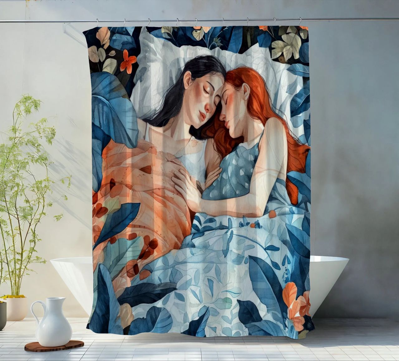 L'amore è nell'aria pittura digitale ad acquerello tenda da doccia da Justyna Jaszke JBJart
