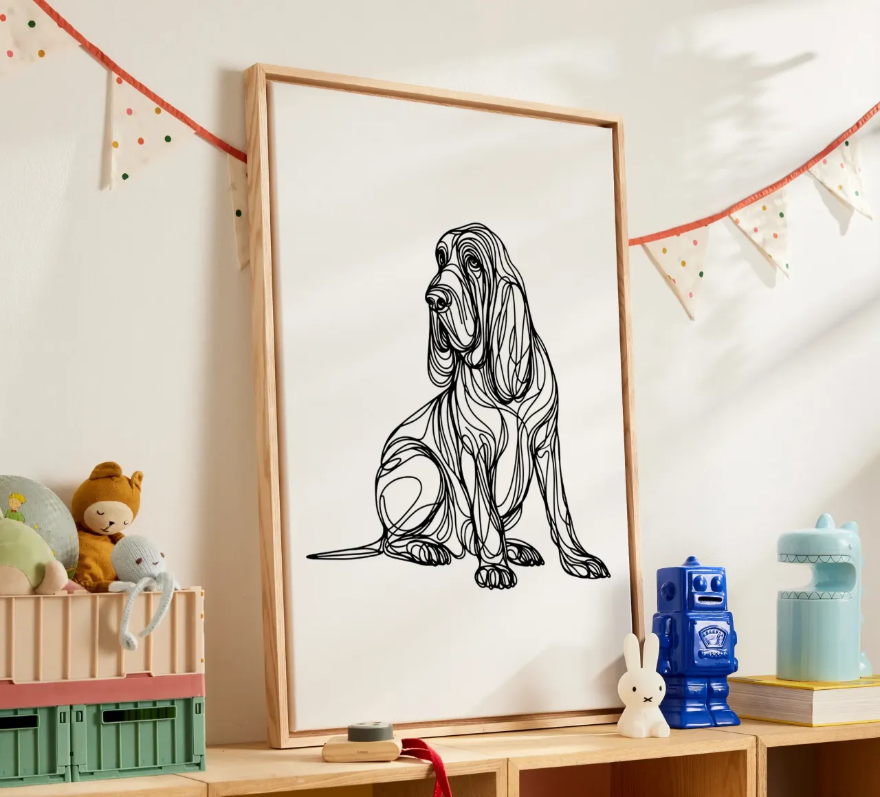 Disegno artistico lineare del cane segugio tela con Cornice a cassetta da WijdevenDesign