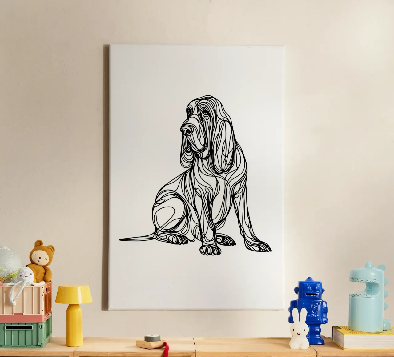 Disegno artistico lineare del cane segugio tela con Cornice a cassetta da WijdevenDesign