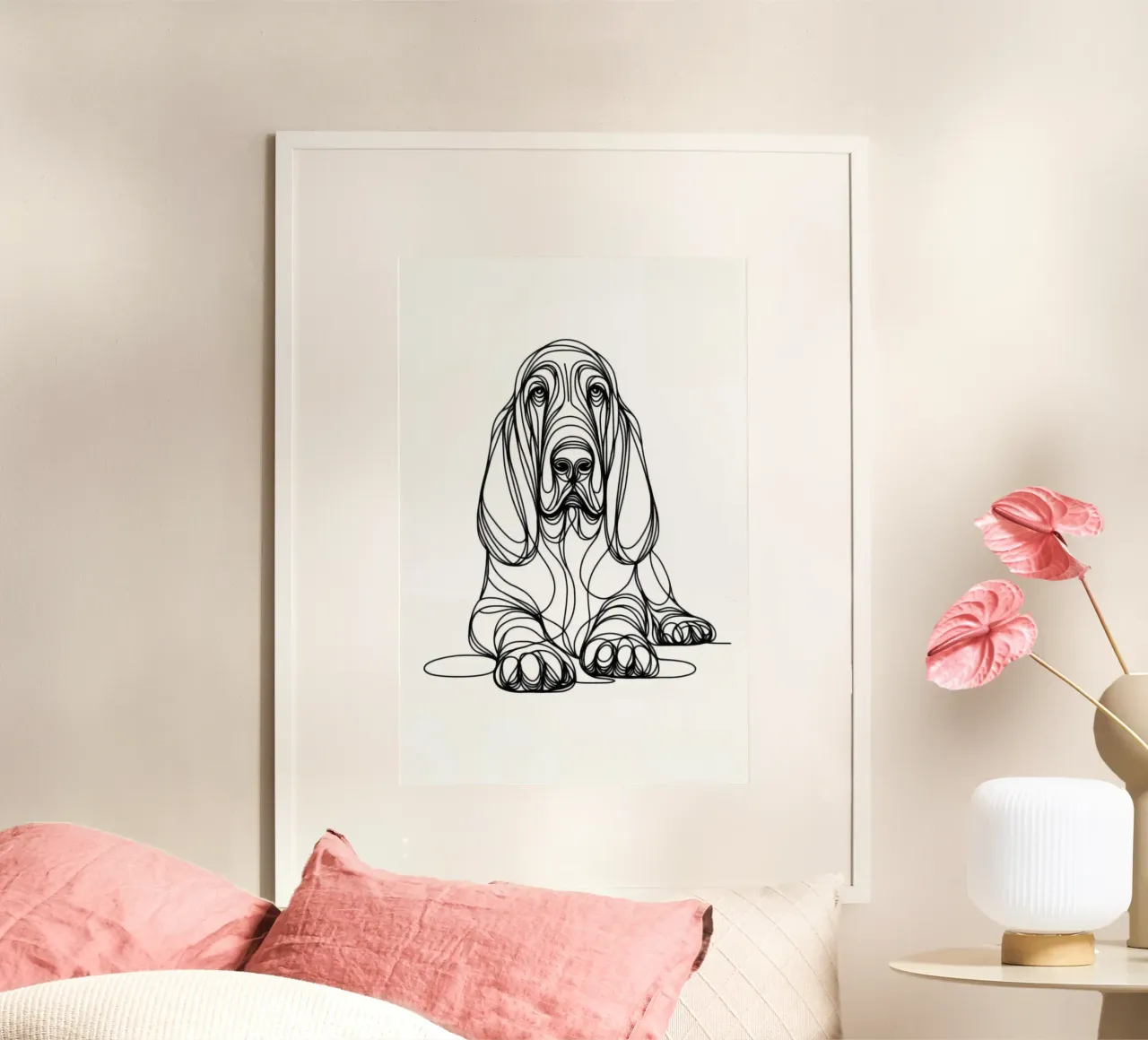 Bluthund Hund Line Art Zeichnung Poster mit Kunststoffrahmen von WijdevenDesign