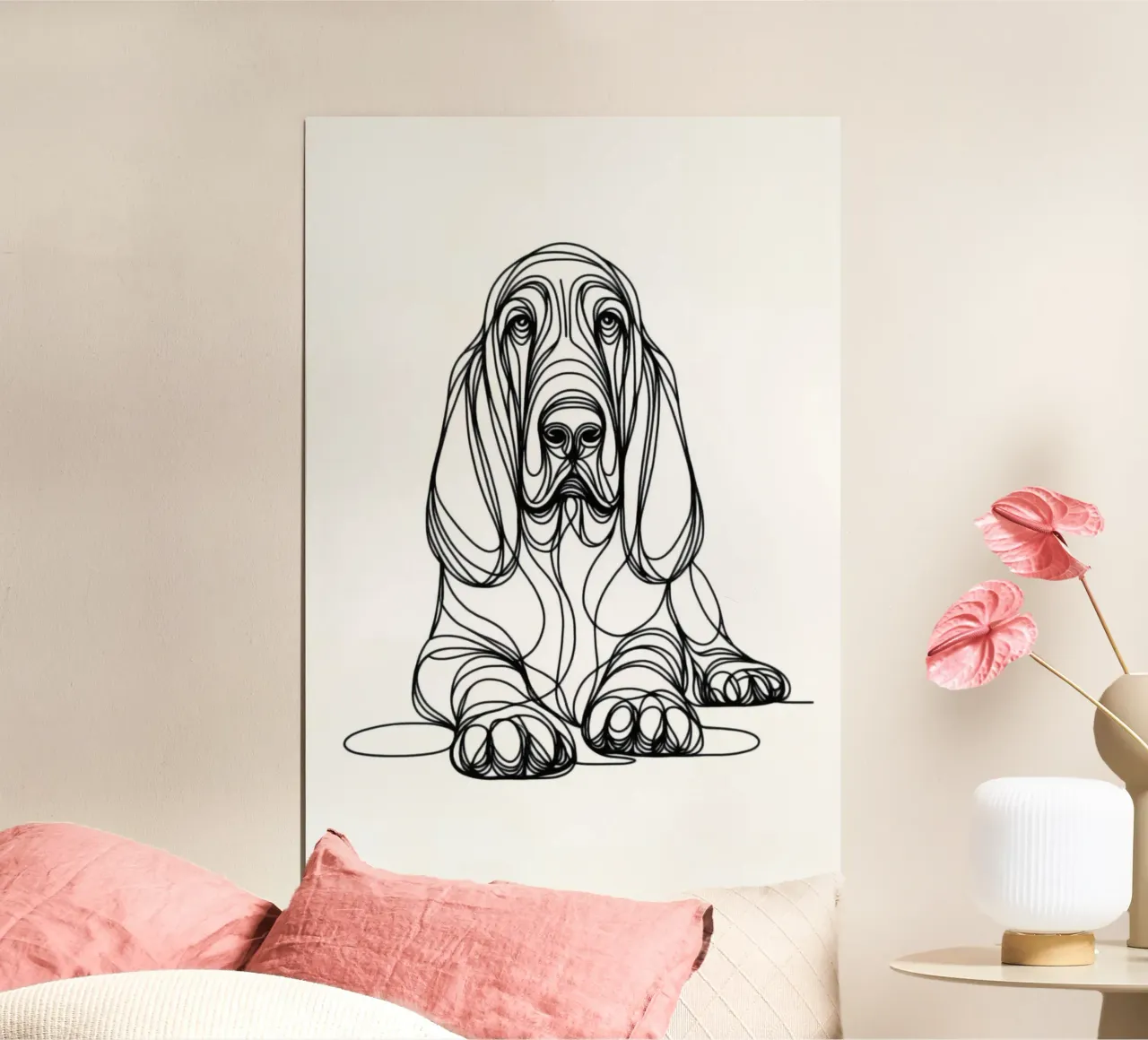 Bluthund Hund Line Art Zeichnung Poster mit Kunststoffrahmen von WijdevenDesign