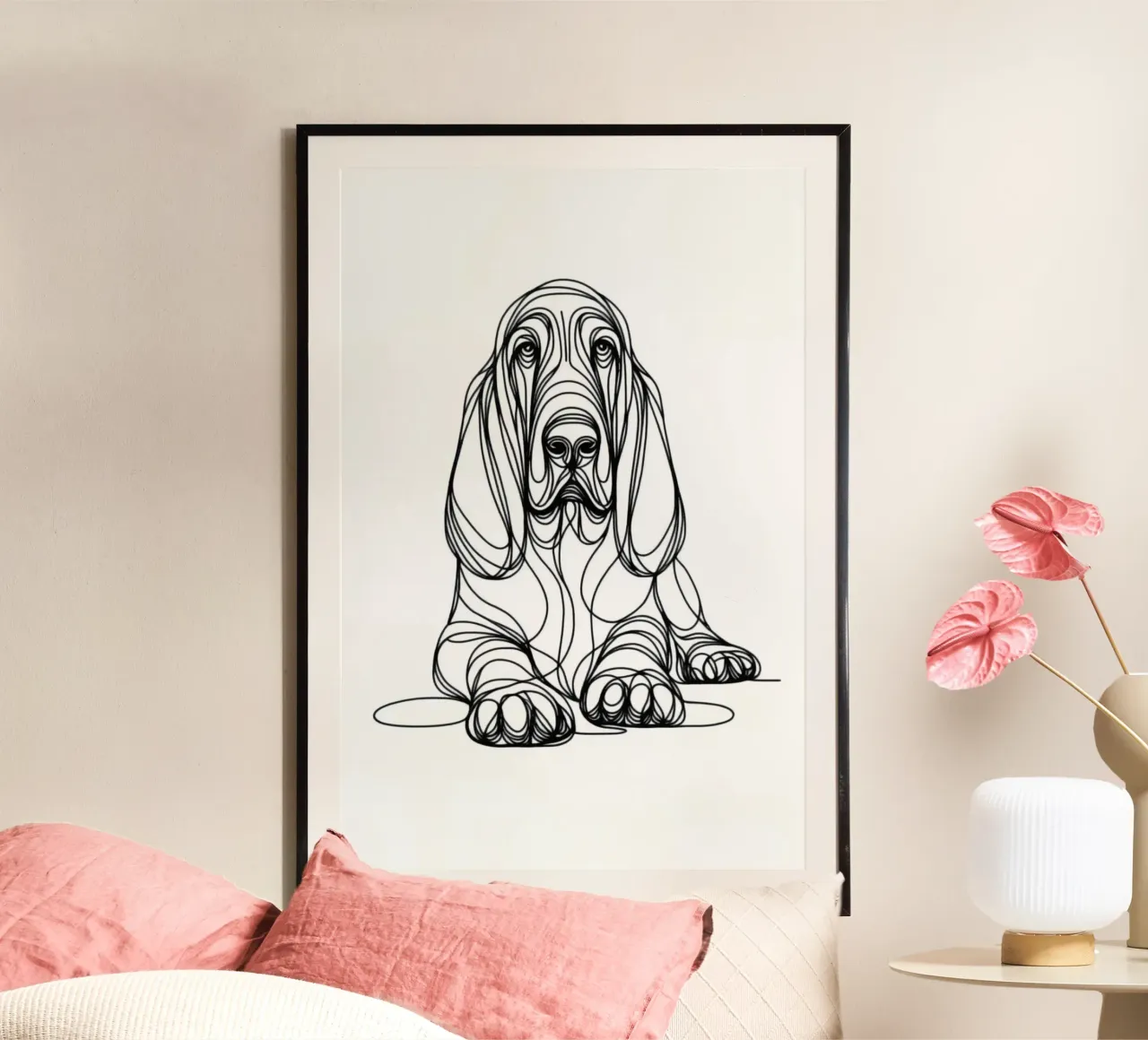 Bluthund Hund Line Art Zeichnung Poster mit Kunststoffrahmen von WijdevenDesign