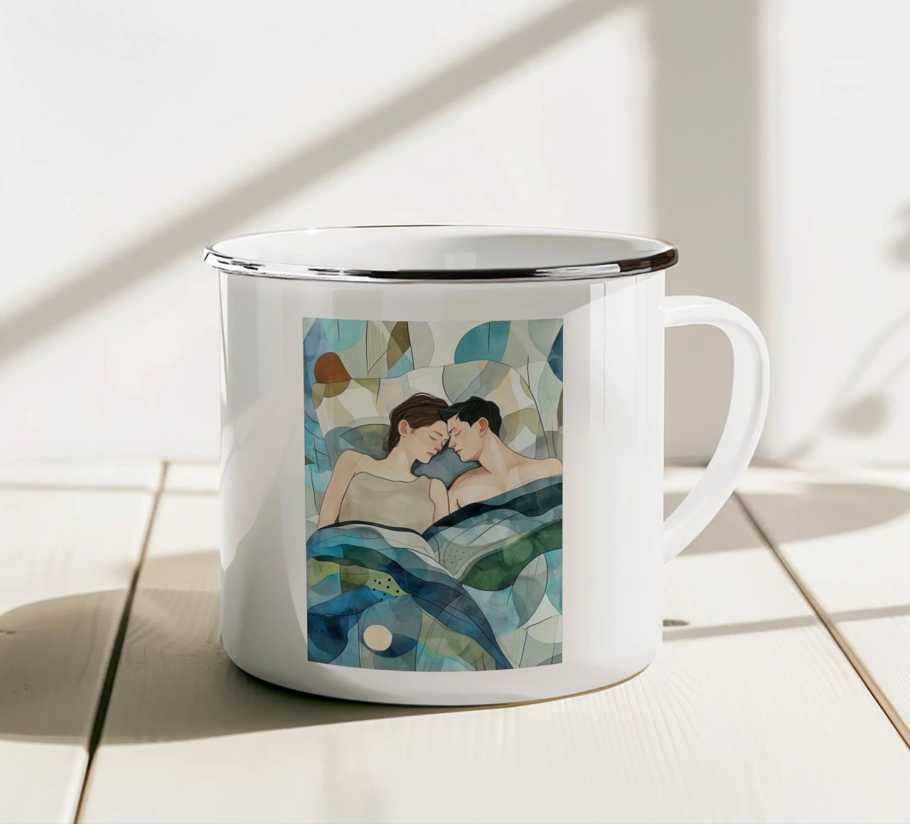 L'amore è nell'aria pittura digitale ad acquerello tazza in smalto da Justyna Jaszke JBJart