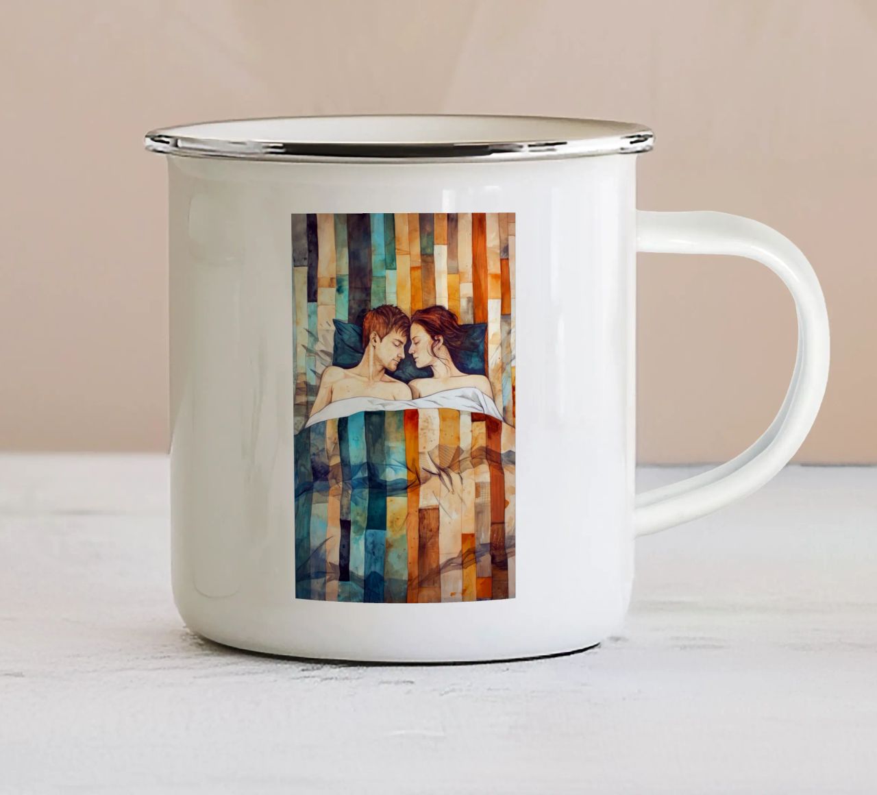 L'amore è nell'aria pittura digitale ad acquerello tazza in smalto da Justyna Jaszke JBJart