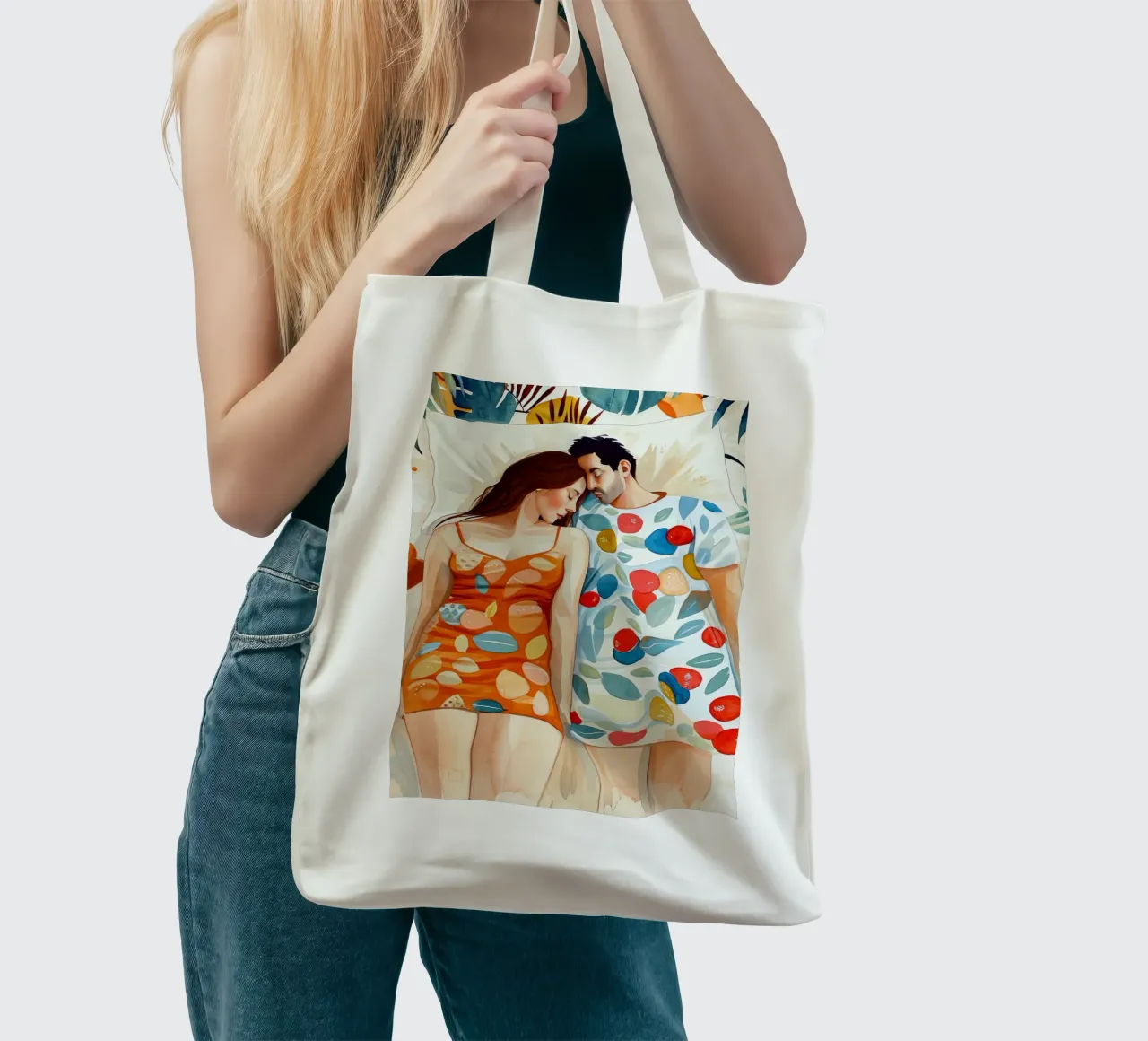 L'amore è nell'aria pittura digitale ad acquerello borsa in juta da Justyna Jaszke JBJart