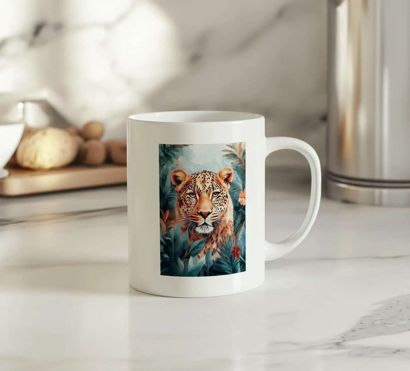 Leopard Leaves ceramic mug by Mateo