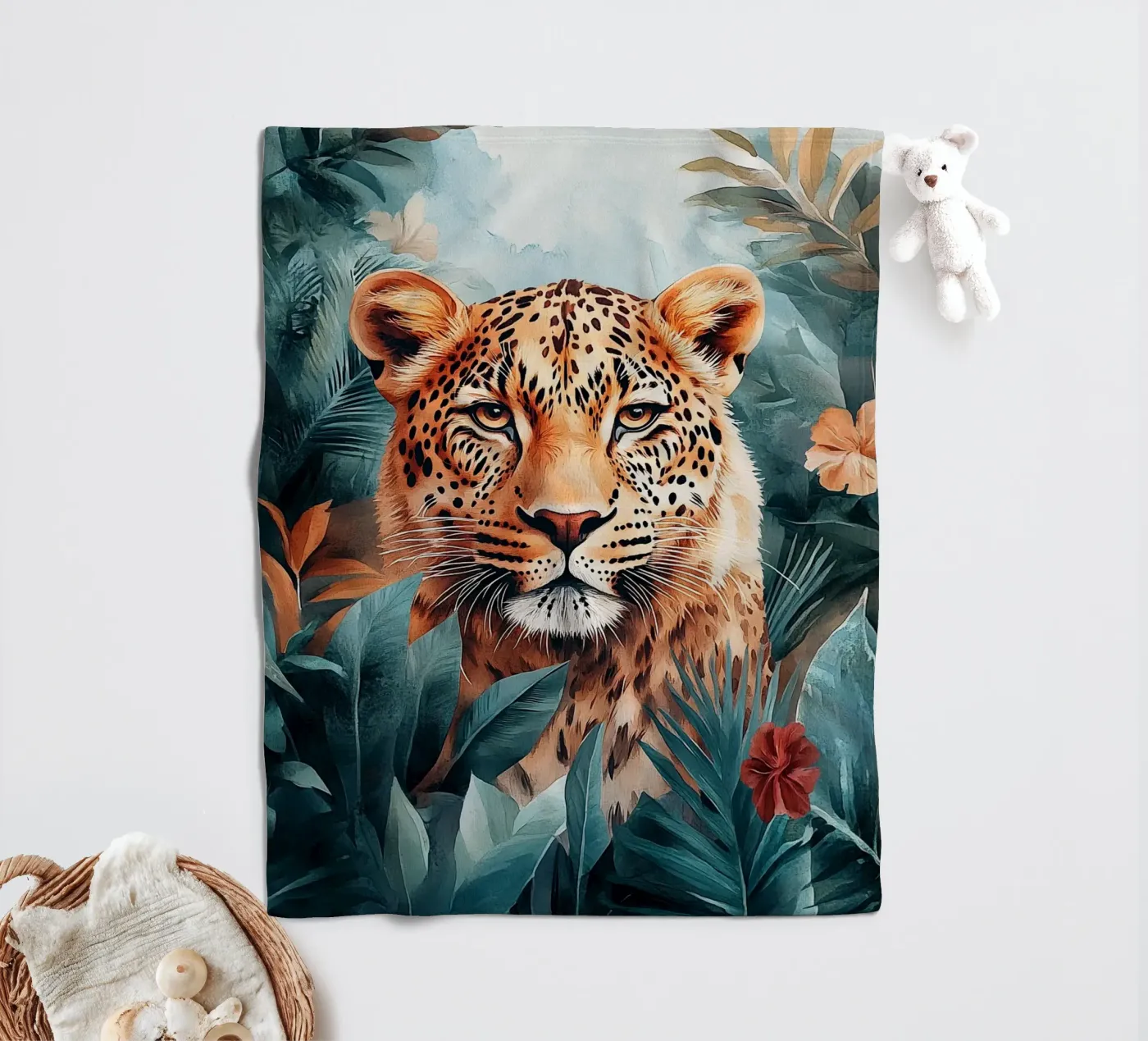 Leopard Leaves fleece blanket by Mateo