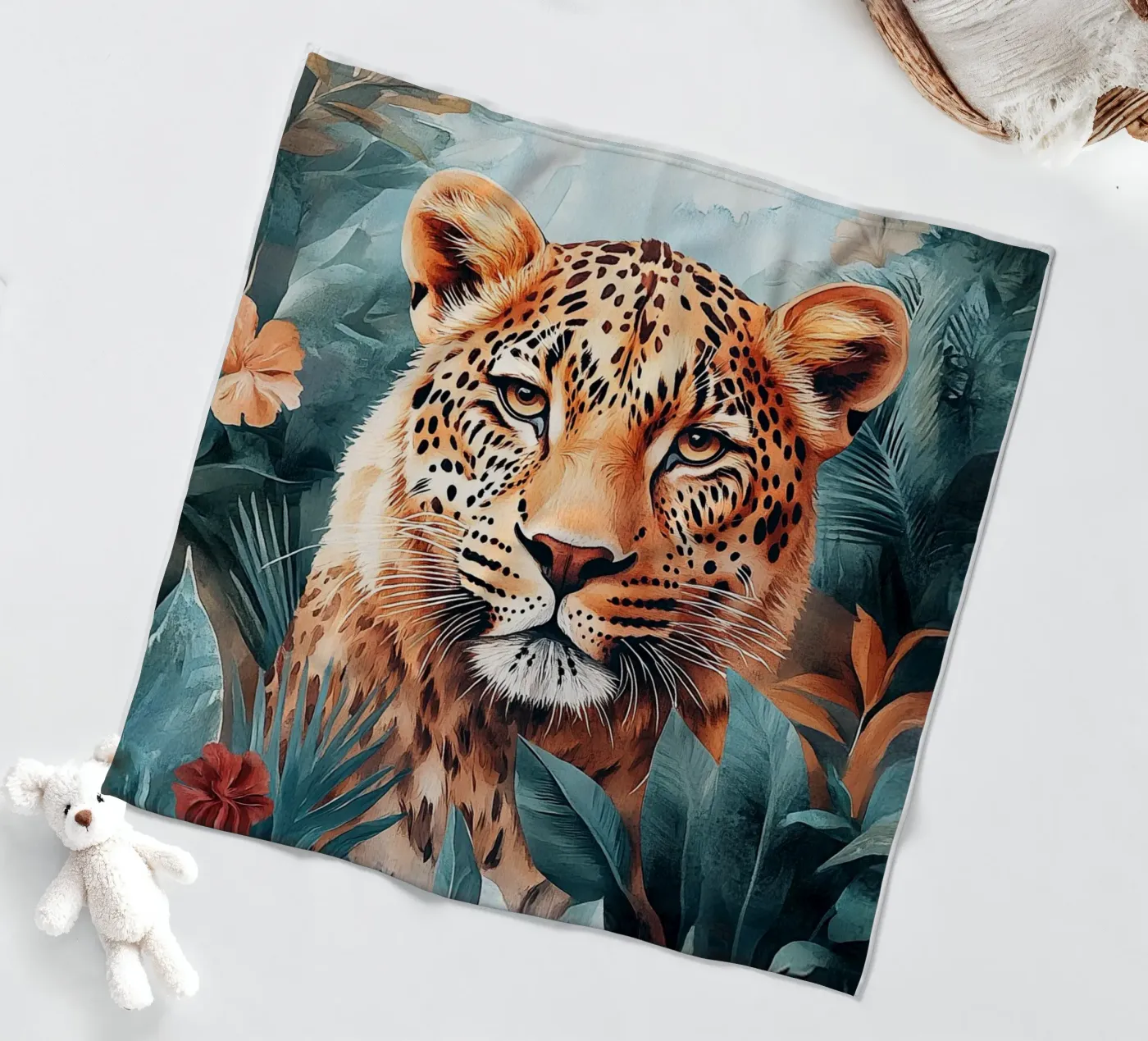 Leopard Leaves fleece blanket by Mateo