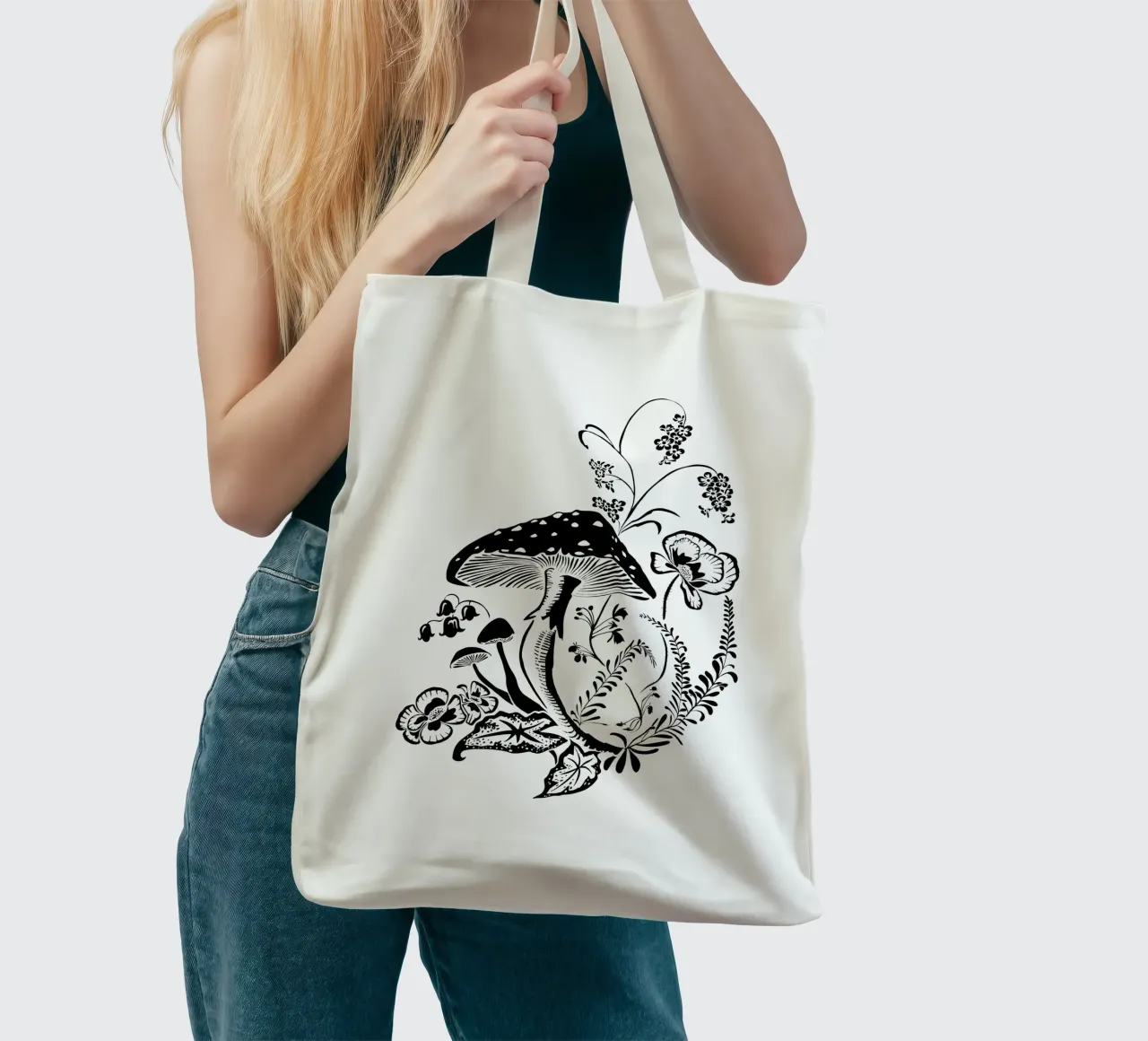 Toadstool with flowers tote bag by DYDesign