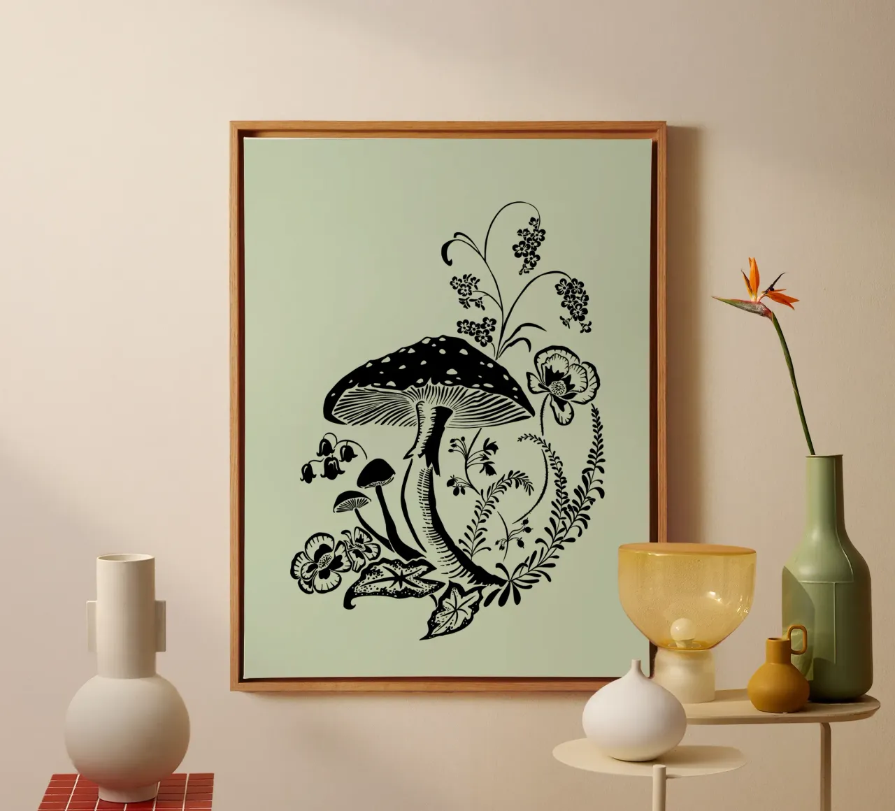 Seta con flores lienzo con Marco flotante de DYDesign