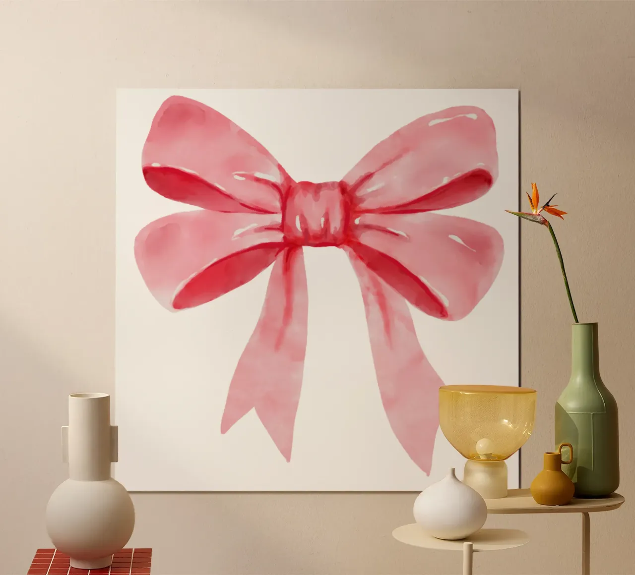 Fiocco Coquette rosa, Fiocco Coquette acquerello, Coquette rosa poster con telaio in legno da Coquette Club