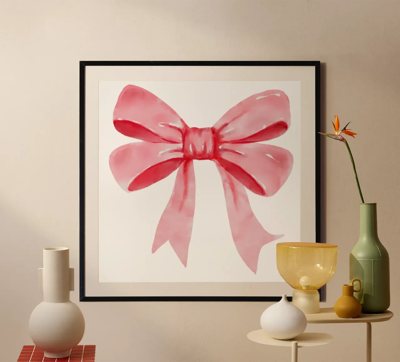 Fiocco Coquette rosa, Fiocco Coquette acquerello, Coquette rosa poster con telaio in legno da Coquette Club