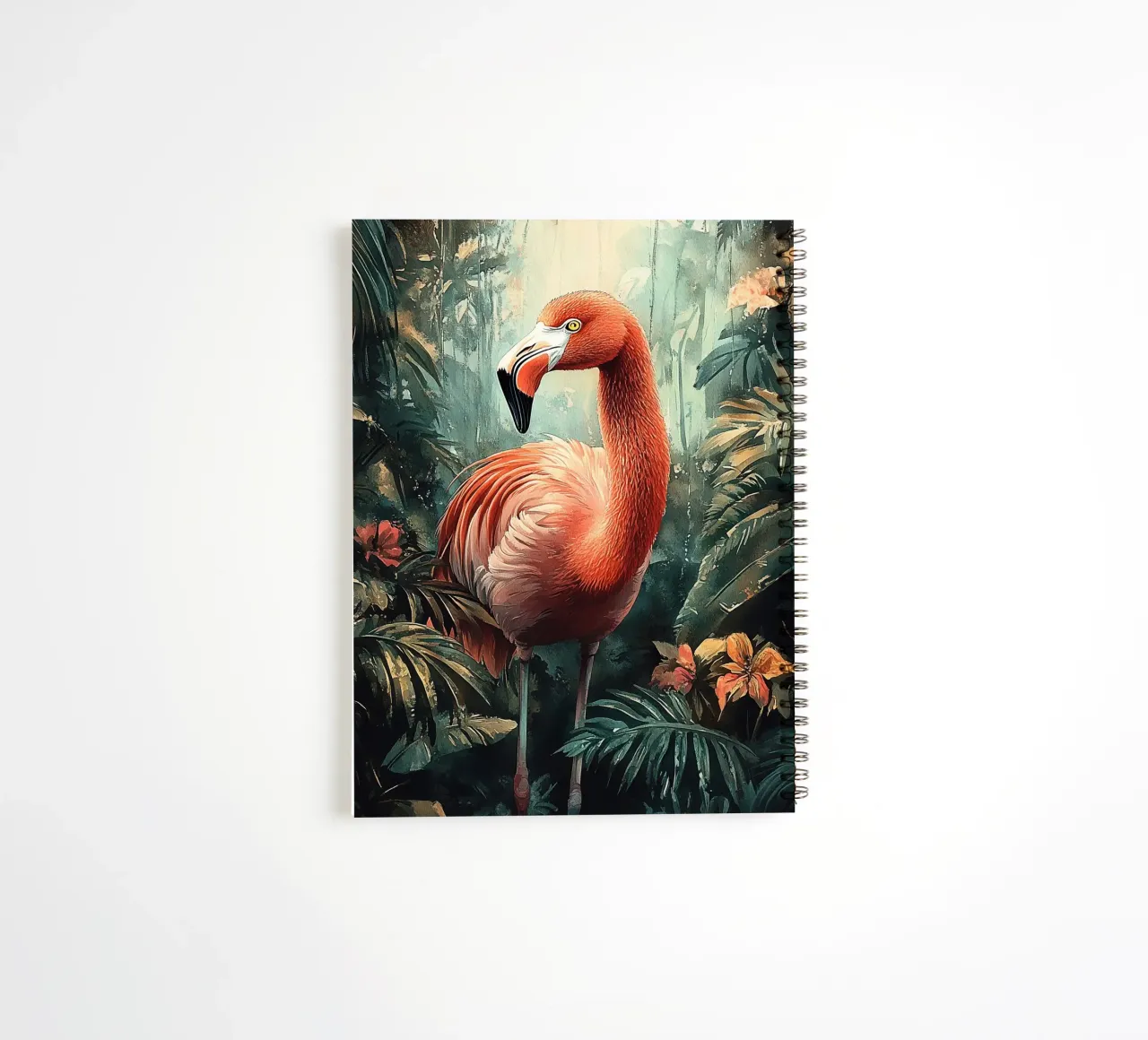 Flamingo Forest Leaves spiral notebook by Mateo