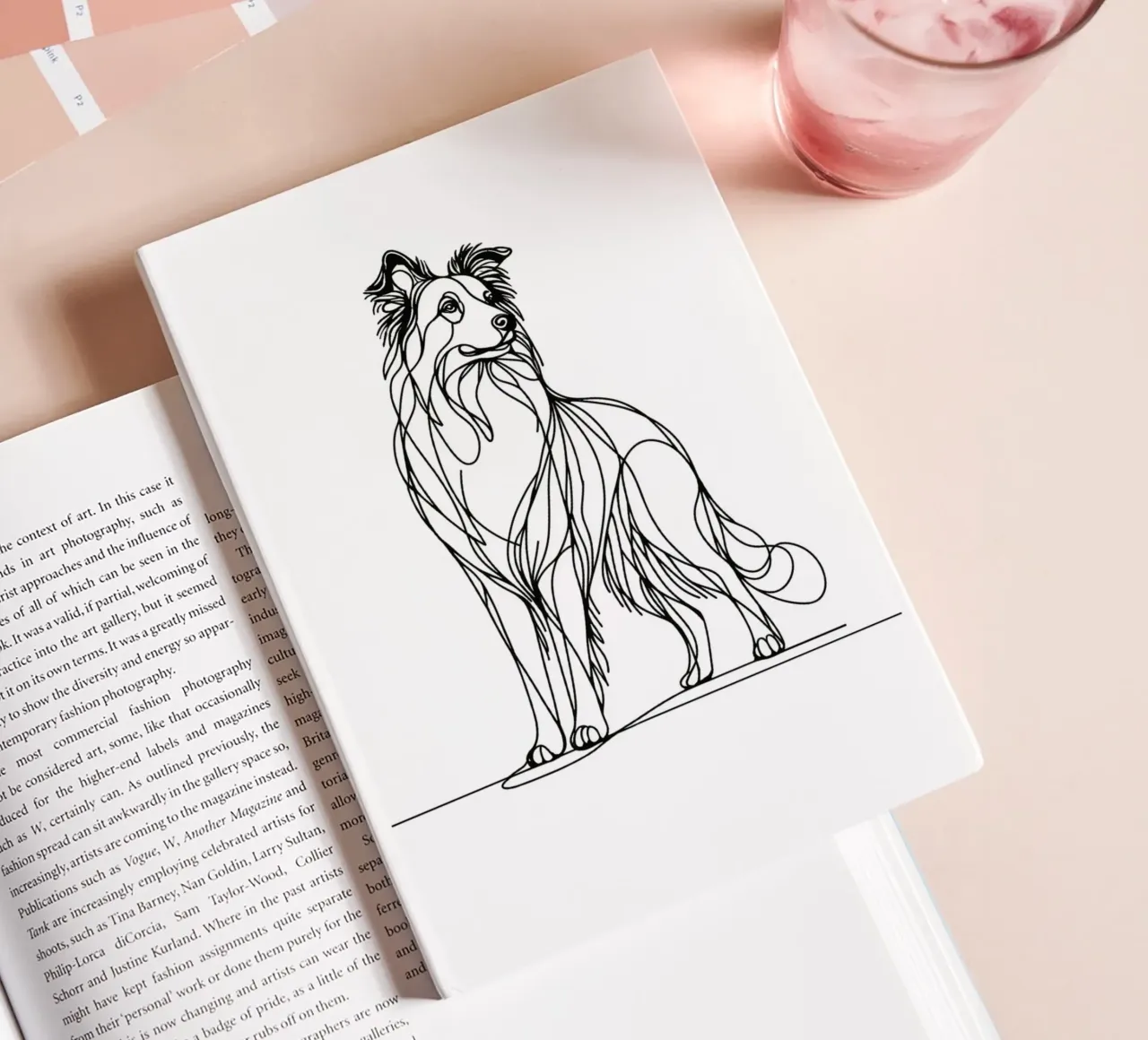 Border Collie Dog Line Art Drawing notebook by WijdevenDesign