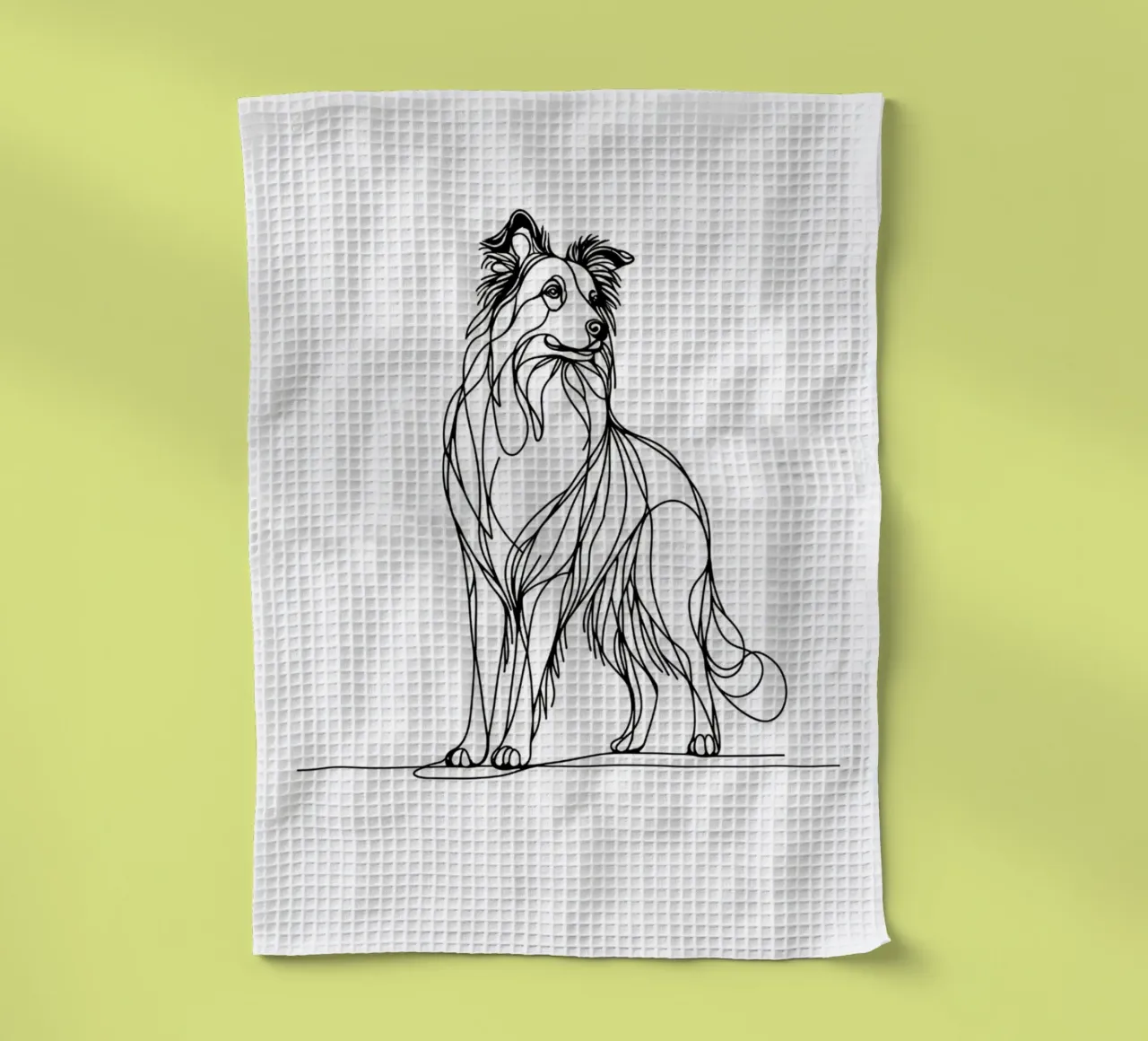 Border Collie Dog Line Art Drawing torchon de WijdevenDesign