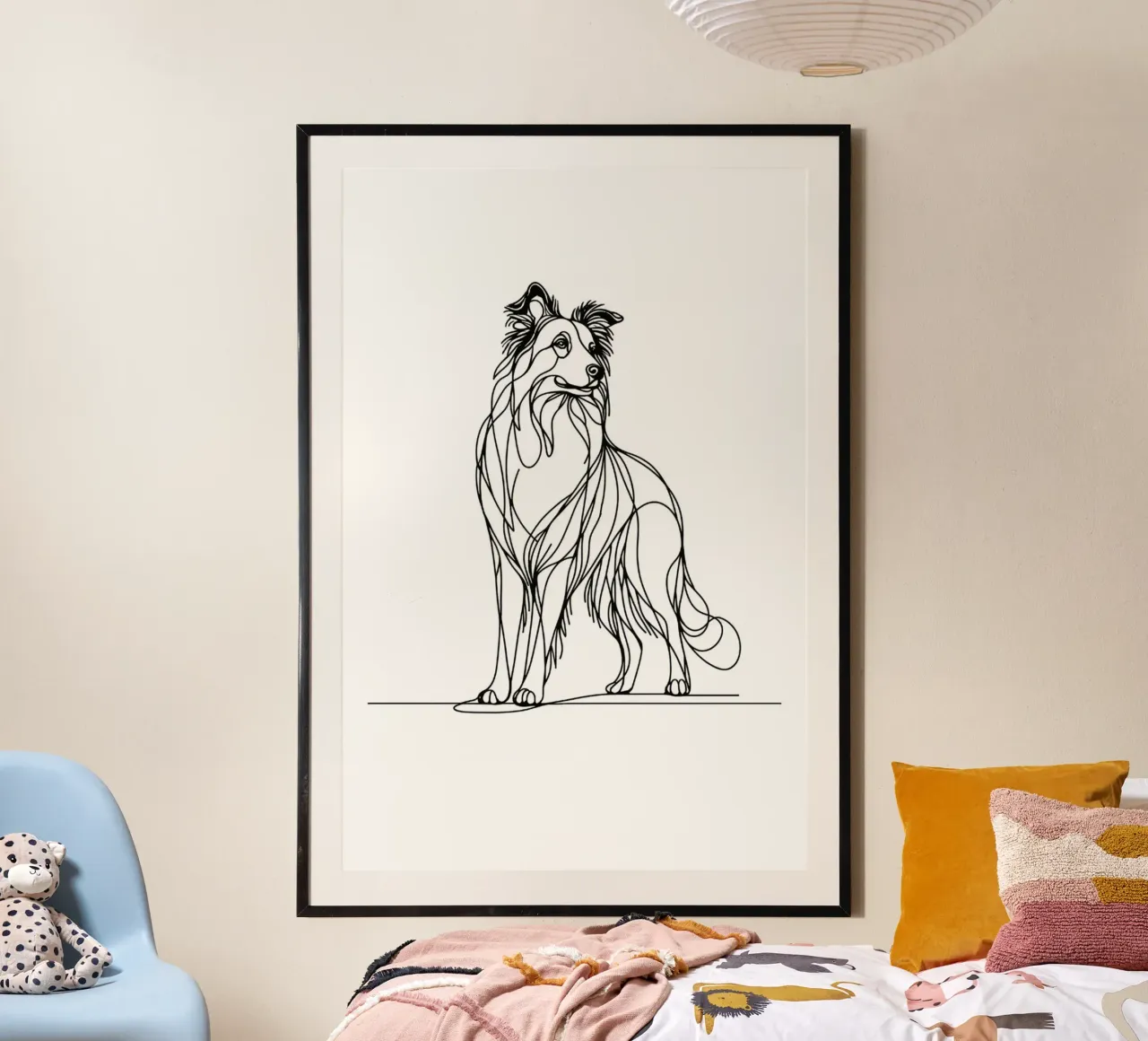 Dibujo lineal de perro Border Collie poster con marco de aluminio de WijdevenDesign