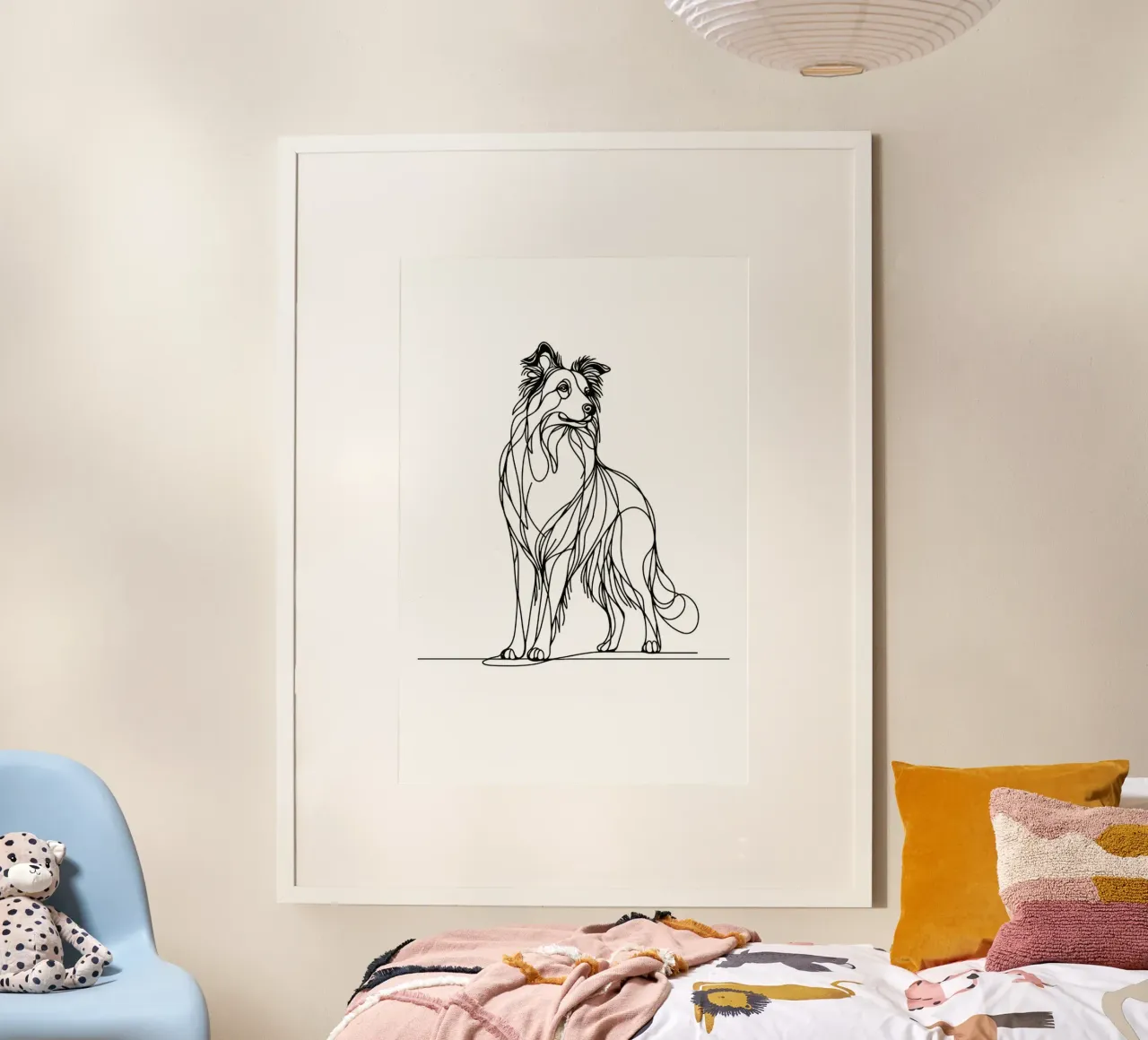 Dibujo lineal de perro Border Collie poster con marco de aluminio de WijdevenDesign