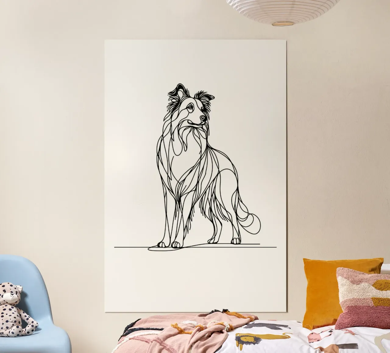 Dibujo lineal de perro Border Collie poster con marco de aluminio de WijdevenDesign