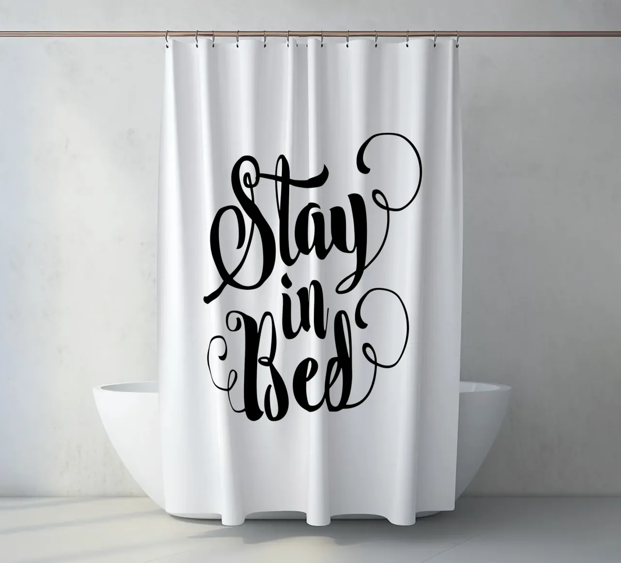 Stay In Bed Design tipografico in bianco e nero tenda da doccia da THE MOTIVATED TYPE