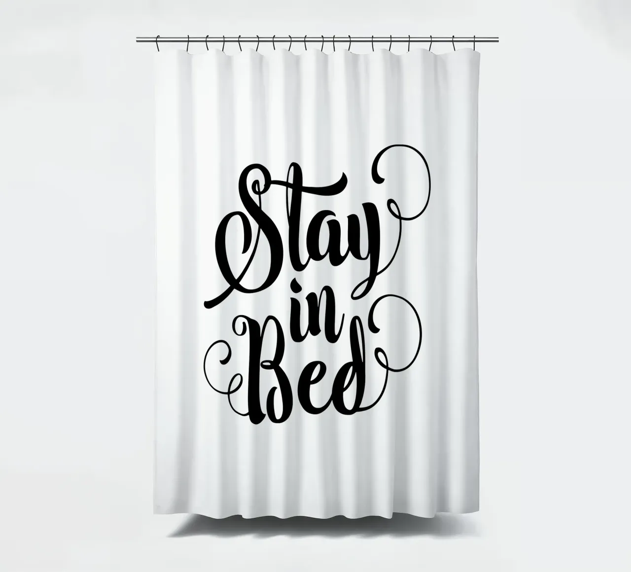 Stay In Bed Design tipografico in bianco e nero tenda da doccia da THE MOTIVATED TYPE