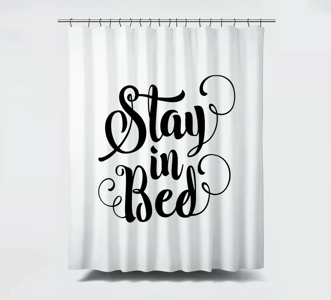 Stay In Bed Design tipografico in bianco e nero tenda da doccia da THE MOTIVATED TYPE