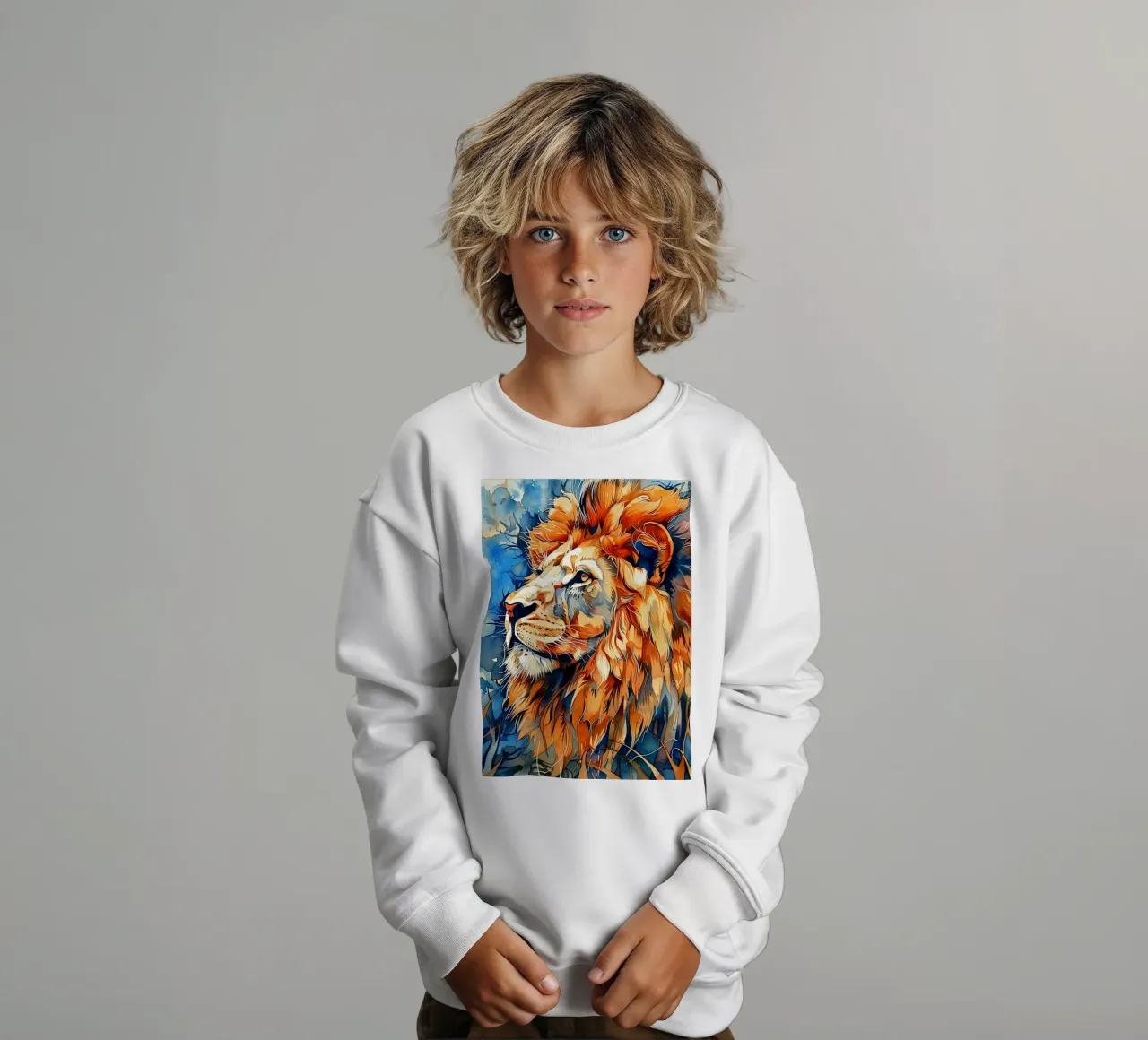 Leeuw dierenkunst kinder sweatshirt van Justyna Jaszke JBJart