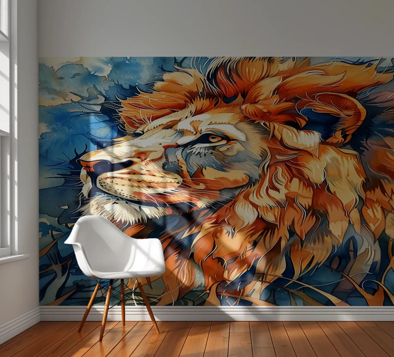Leeuw dierenkunst fotobehang van Justyna Jaszke JBJart