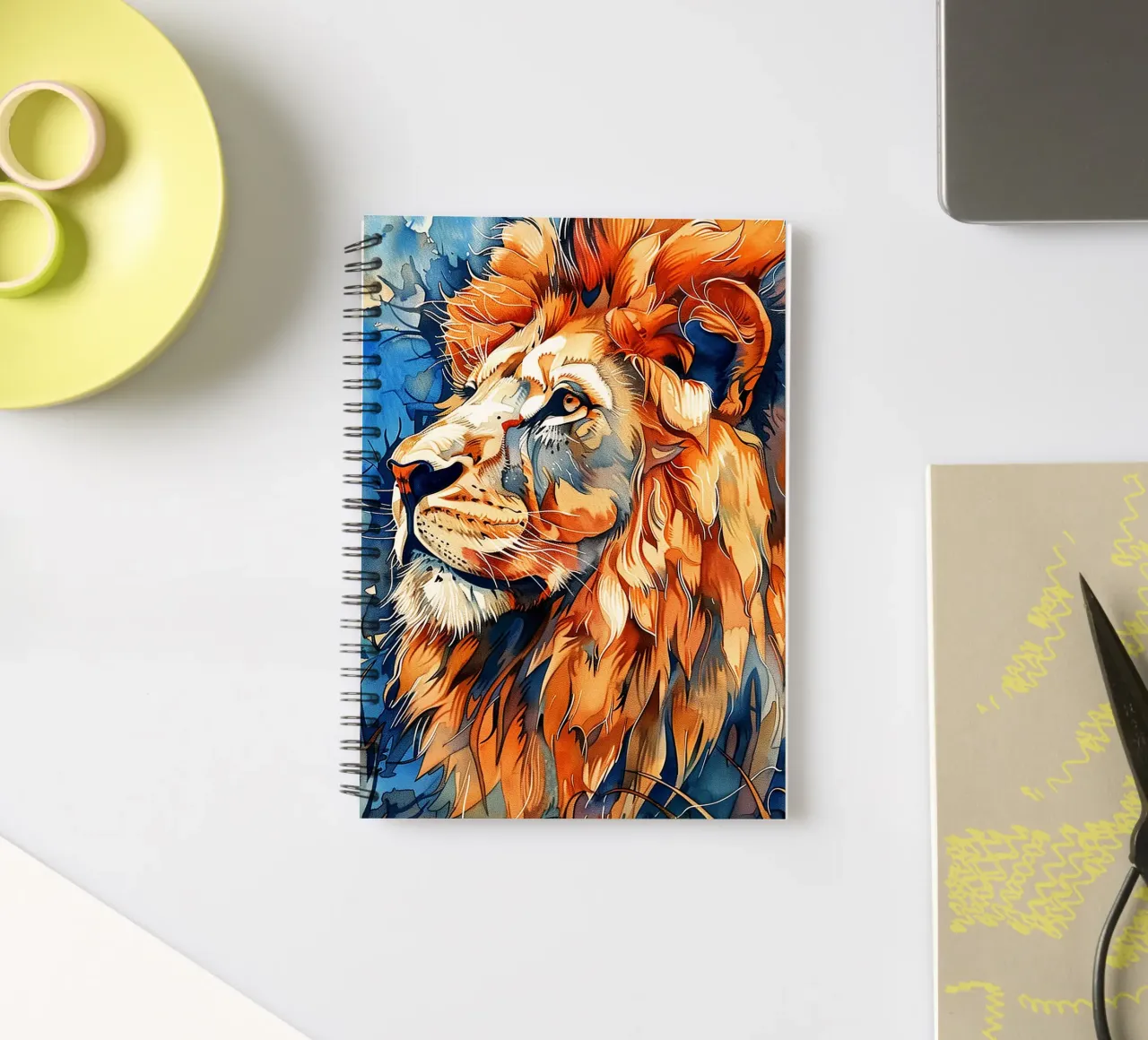 Leeuw dierenkunst notitieboek met spiraal van Justyna Jaszke JBJart