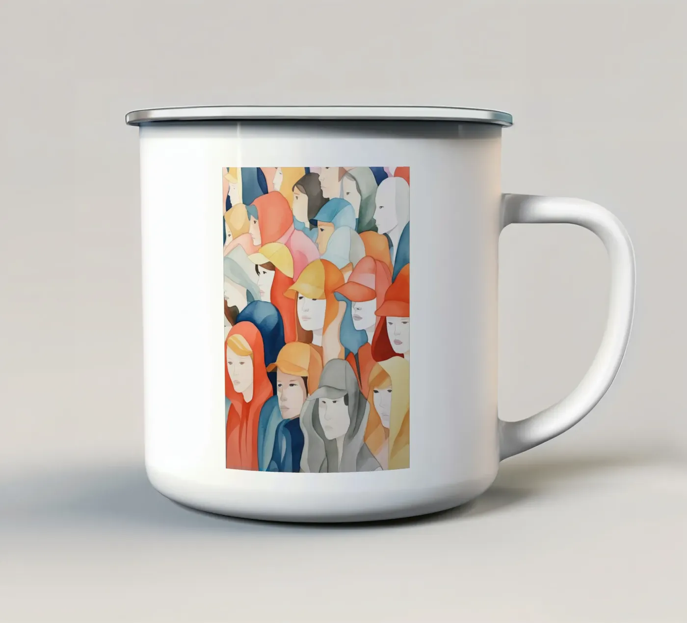 Faces enamel mug by DaarbyN