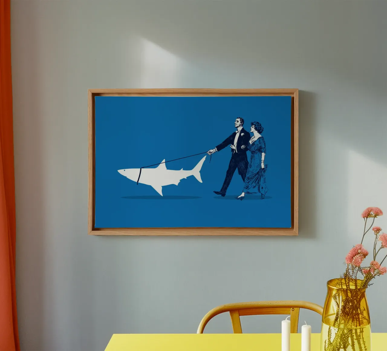 Walking The Shark tela con Cornice a cassetta da Rob Art | Illustration