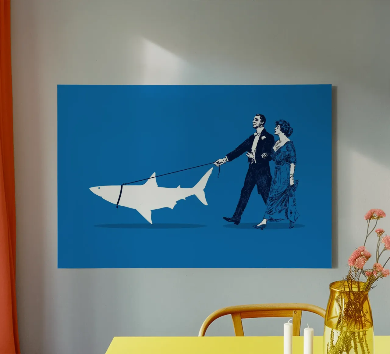 Walking The Shark tela con Cornice a cassetta da Rob Art | Illustration