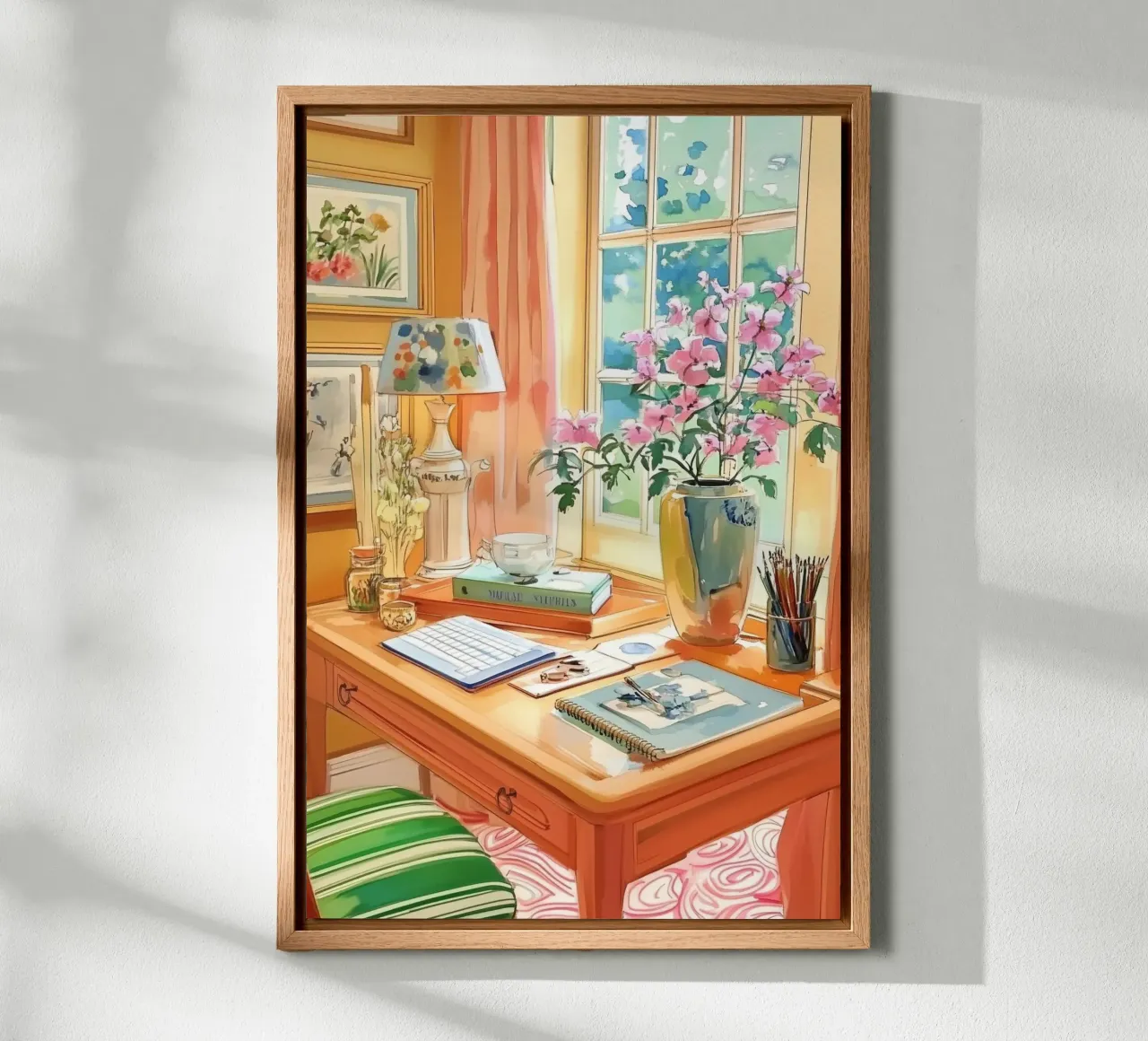 Bloemen Werkplek Kunst canvas met Baklijst van Melloi Art Print