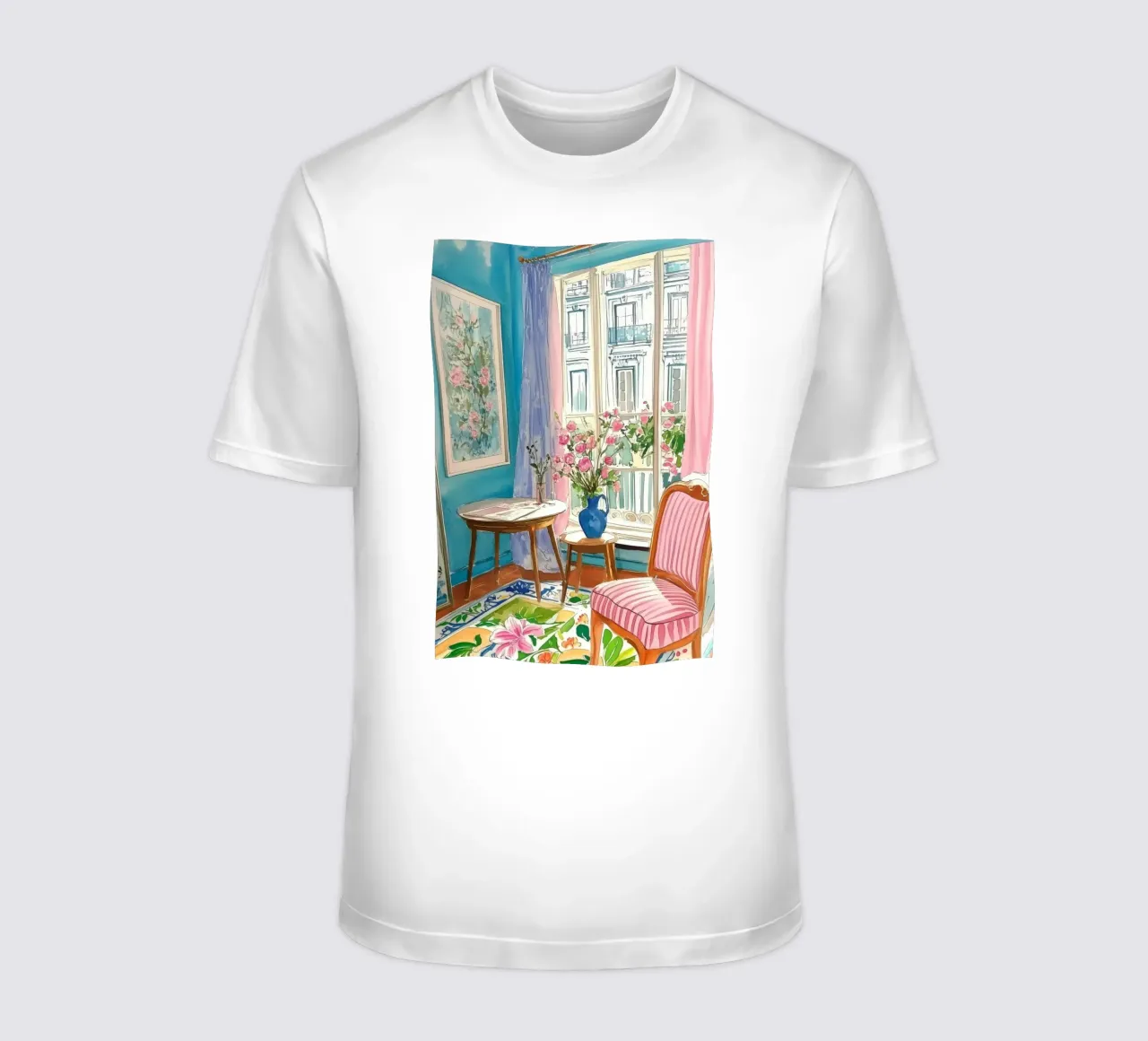 Floral Room with Parisian View t-shirt by Melloi Art Print