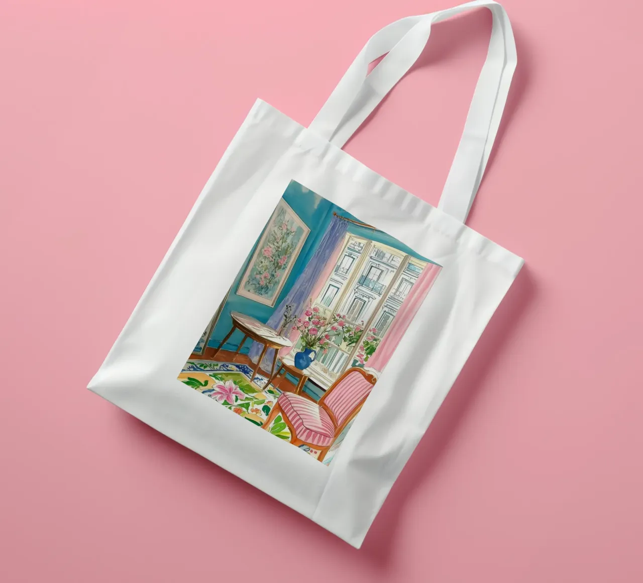 Floral Room with Parisian View tote bag by Melloi Art Print