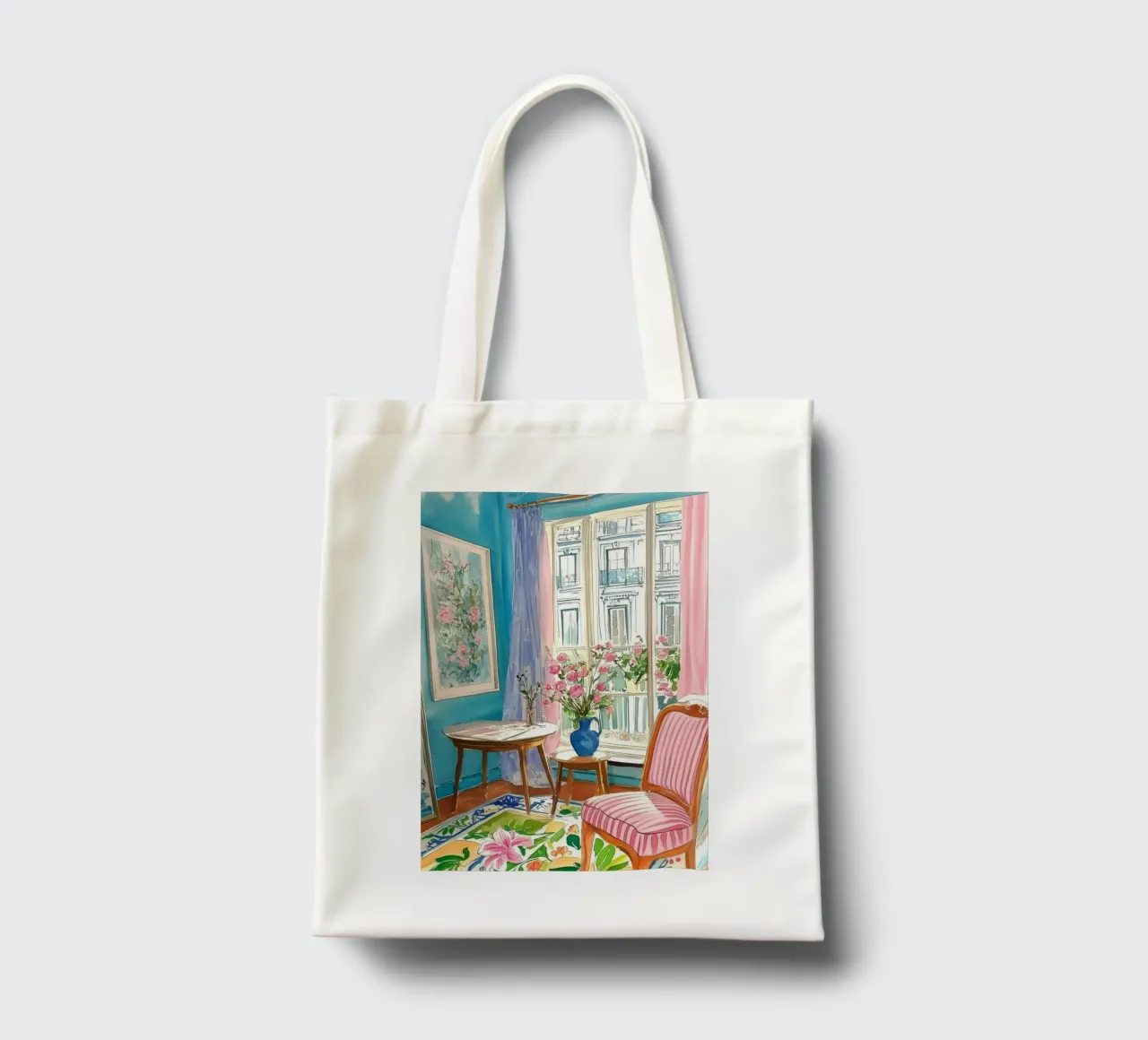 Floral Room with Parisian View tote bag by Melloi Art Print