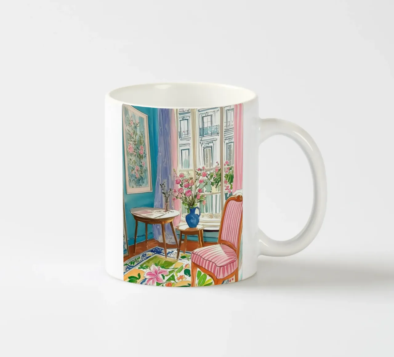 Floral Room with Parisian View ceramic mug by Melloi Art Print