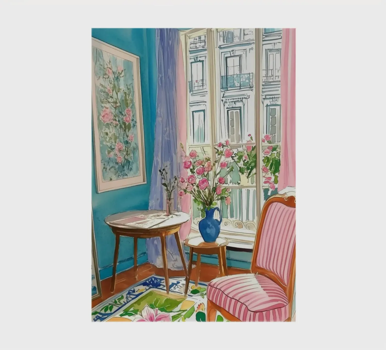 Chambre florale avec vue sur Paris carnet de notes de Melloi Art Print