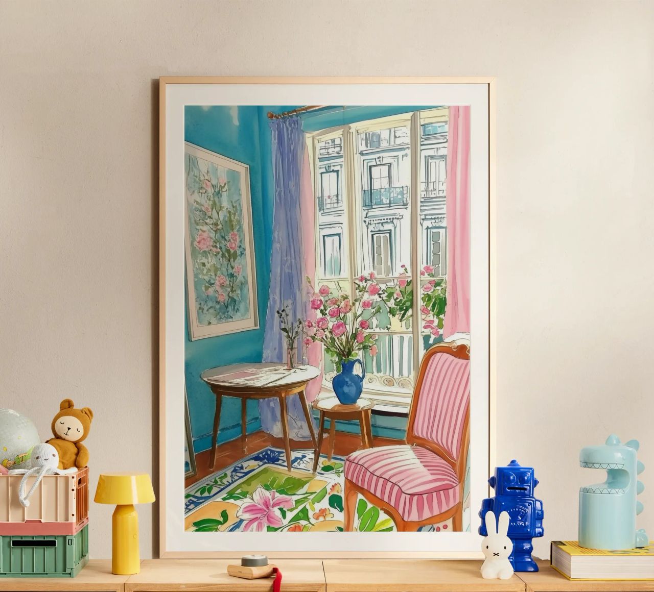 Chambre florale avec vue sur Paris poster de Melloi Art Print