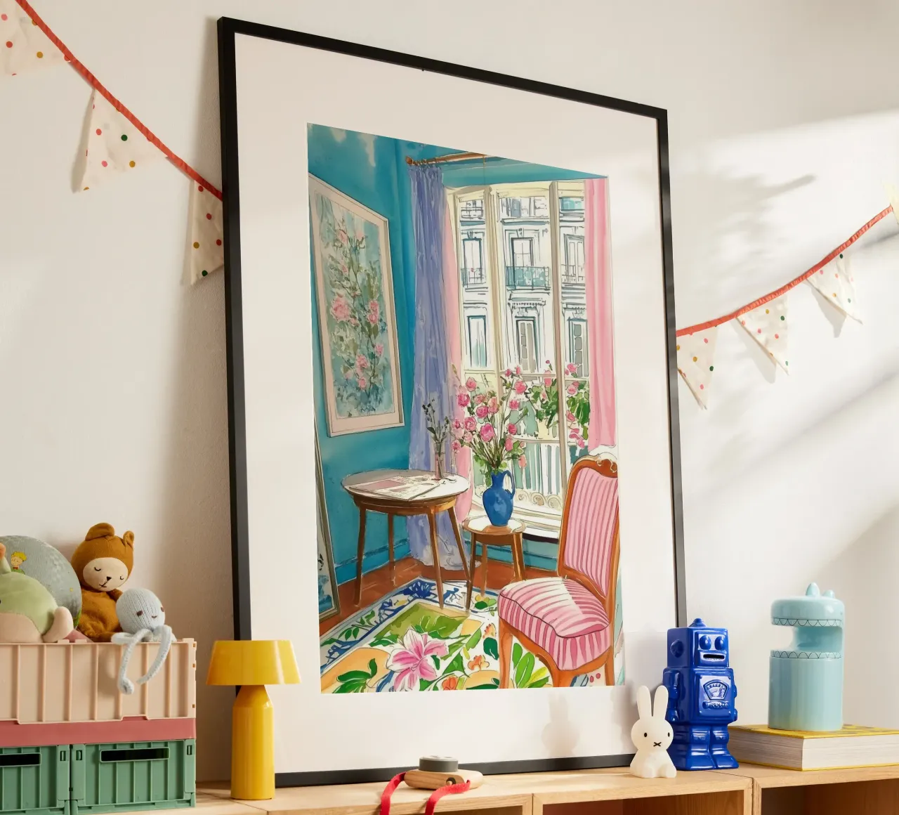 Blumenzimmer mit Pariser Aussicht Hahnemühle von Melloi Art Print