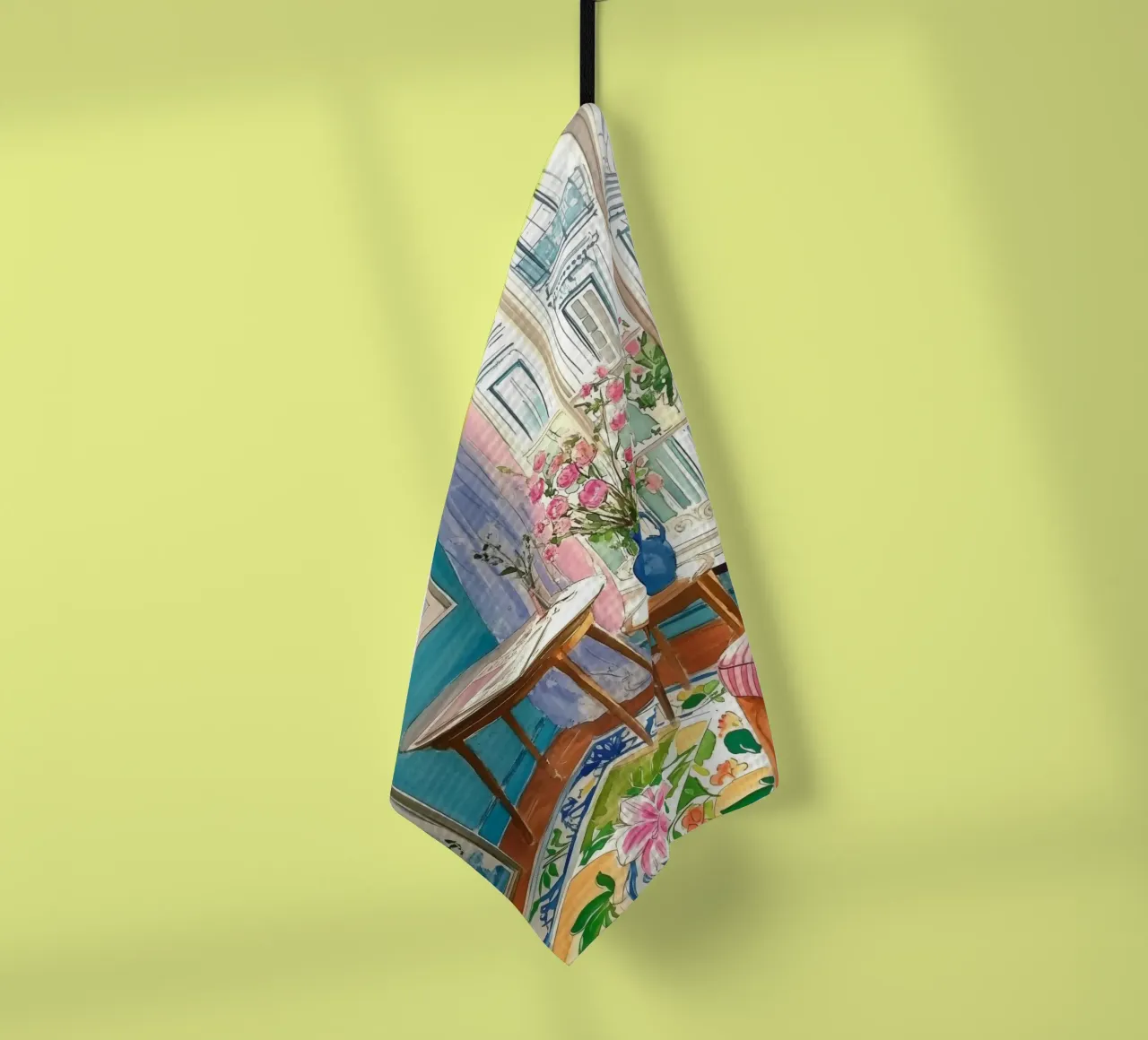 Habitación Floral con vistas a París paño de cocina de Melloi Art Print