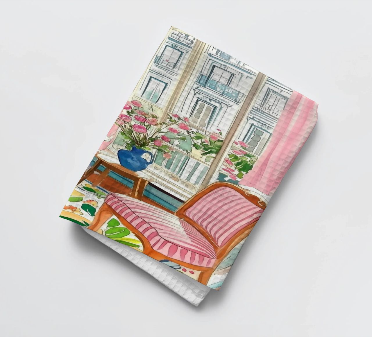 Chambre florale avec vue sur Paris torchon de Melloi Art Print