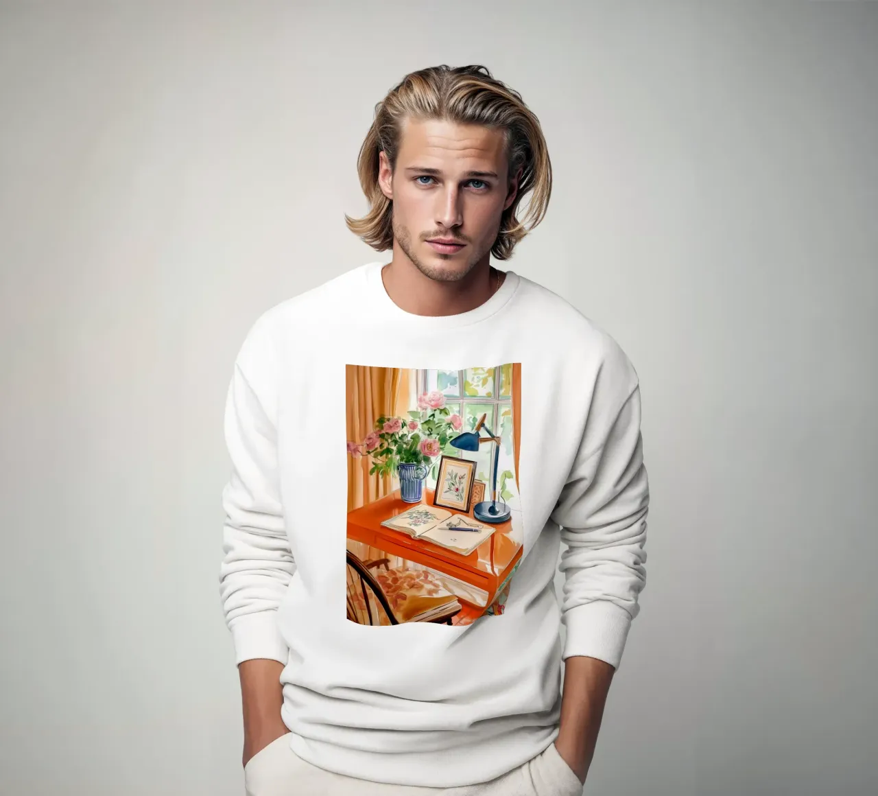 Angolo studio con decorazioni floreali felpa da Melloi Art Print