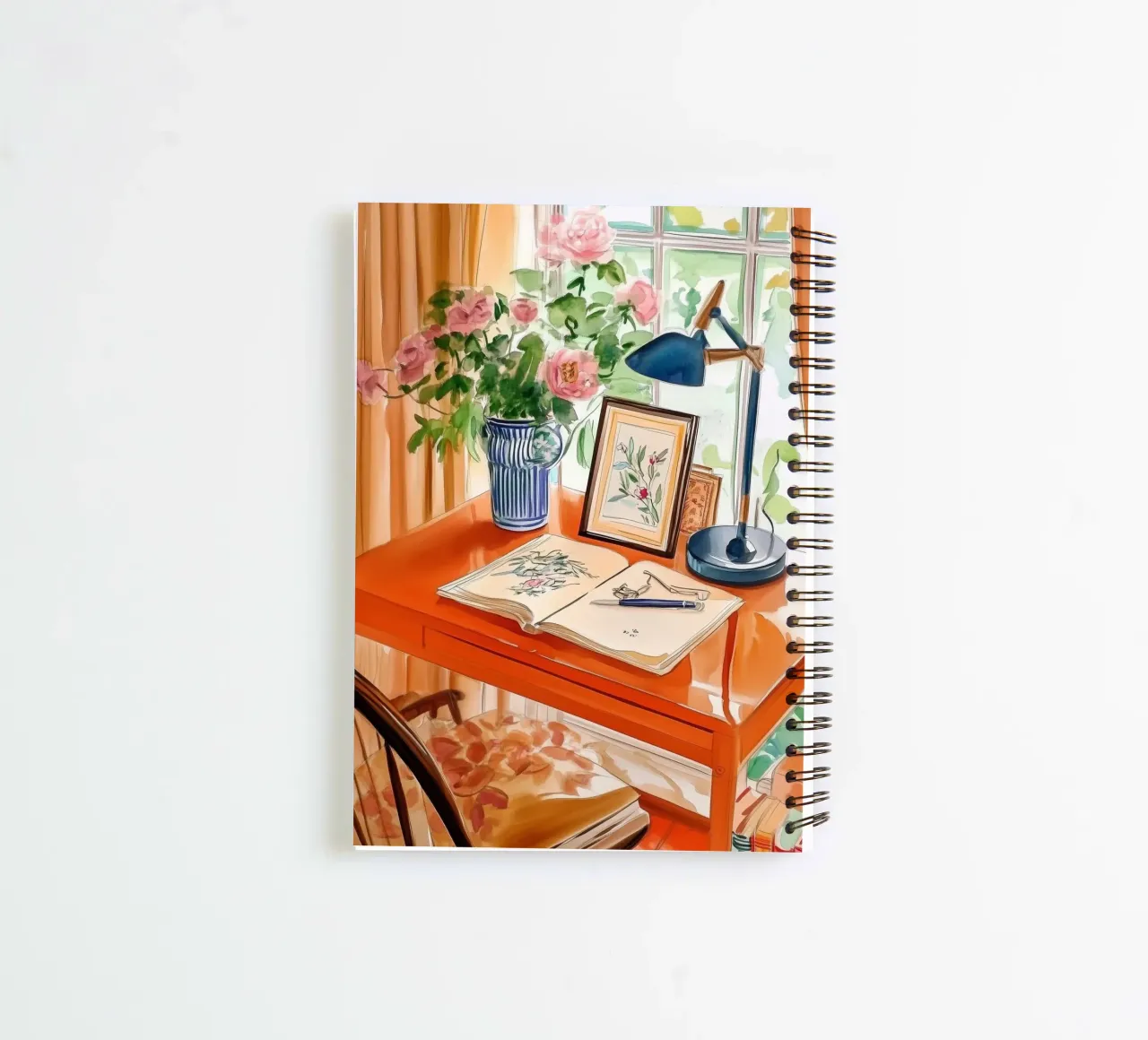 Study Corner with Floral Decor spiral notebook by Melloi Art Print
