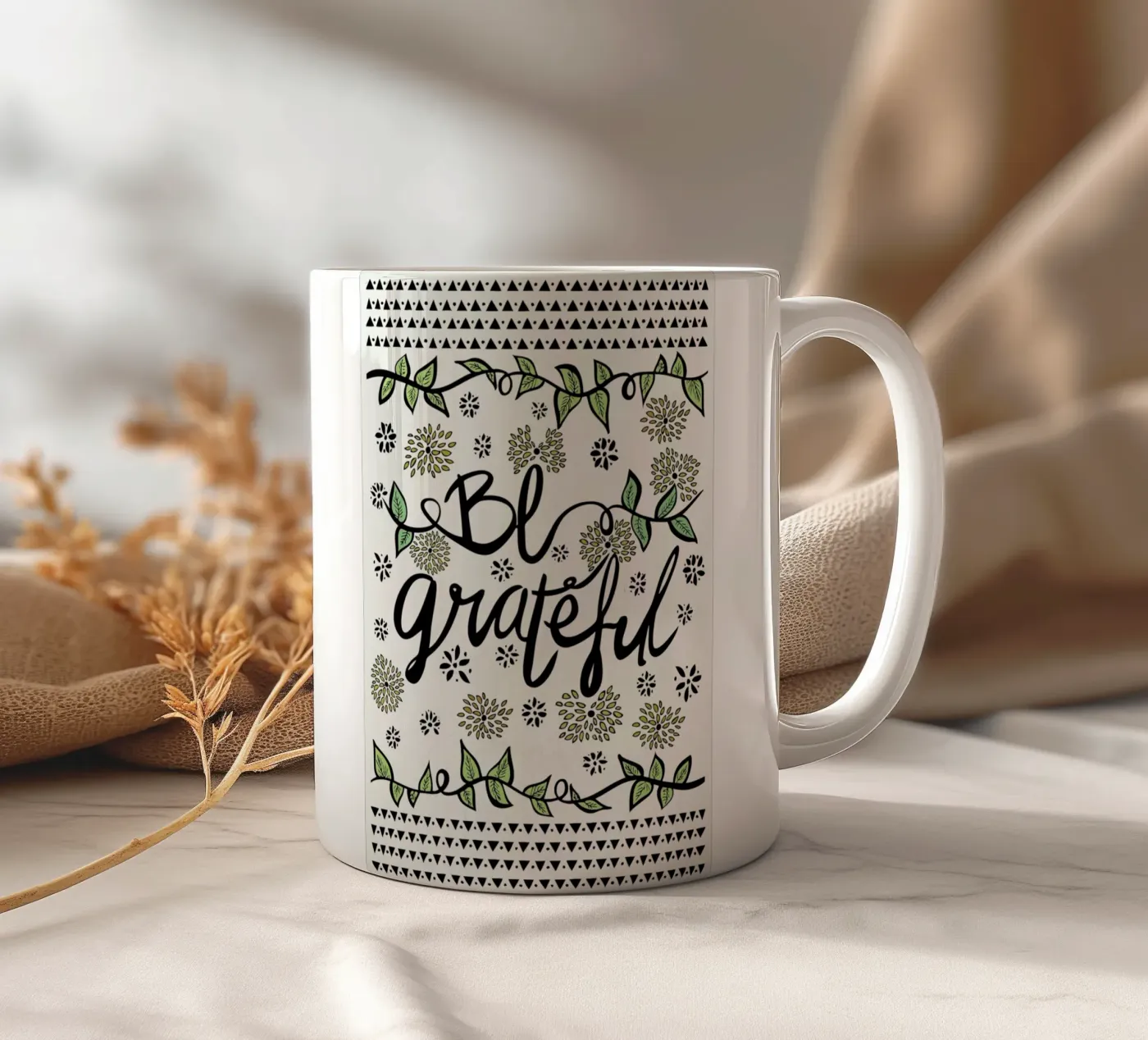 Be Grateful ceramic mug by Pom Graphic Design