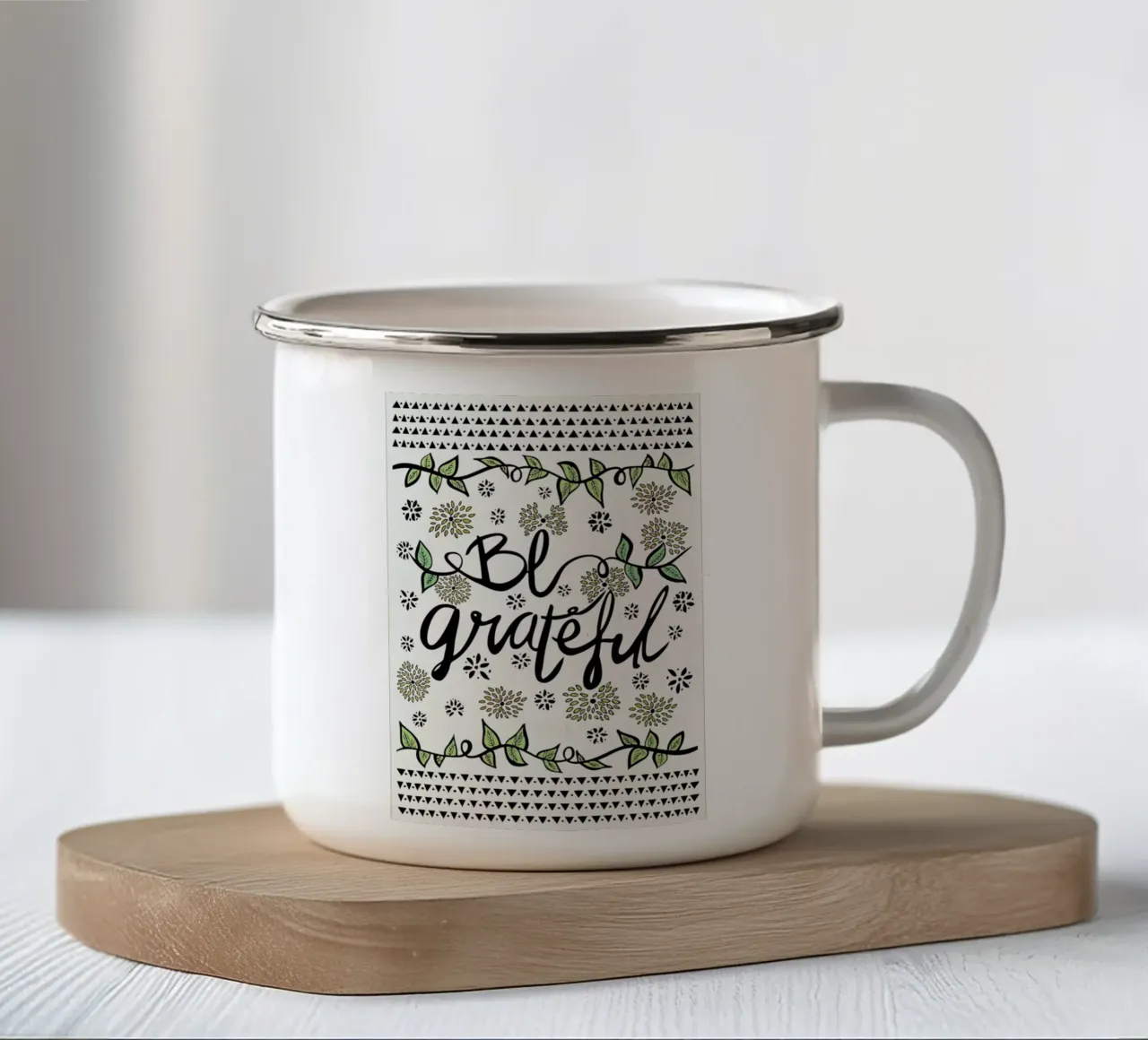 Be Grateful tazza in smalto da Pom Graphic Design