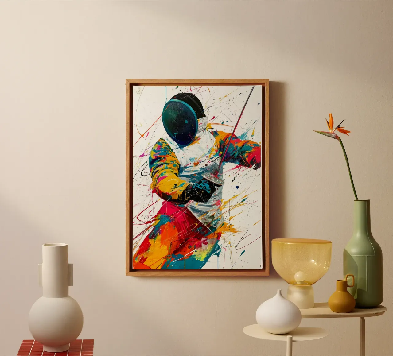 Schermersport kunst canvas met Baklijst van Justyna Jaszke JBJart