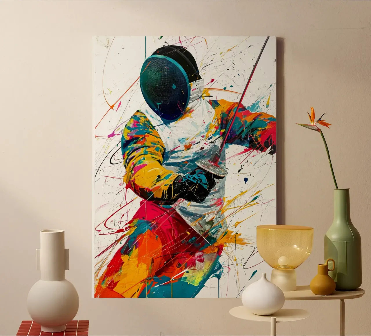 Schermersport kunst canvas met Baklijst van Justyna Jaszke JBJart